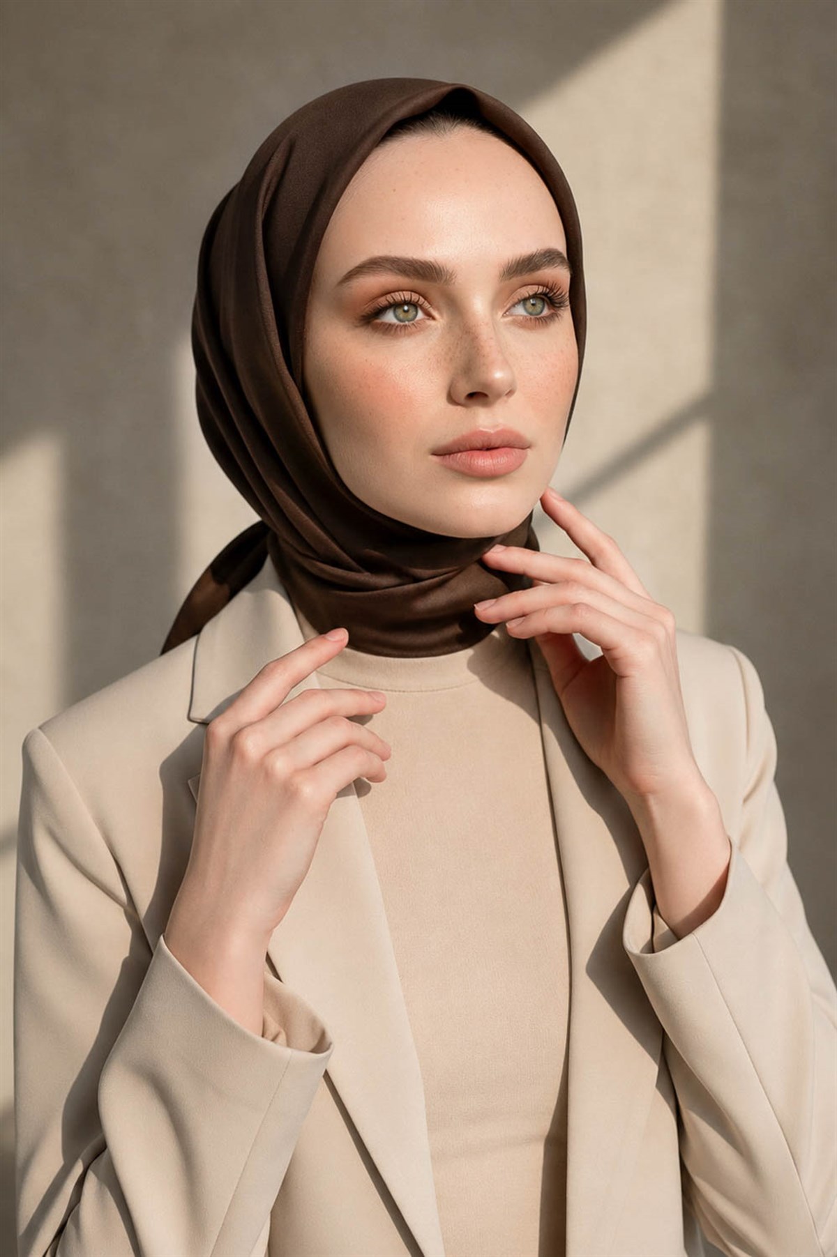 %100 Twill İpek Düz Kahverengi Renkli Daha Tok Exclusive Serisi 90x90 Eşarp Dikim Şekli : El Dikişi