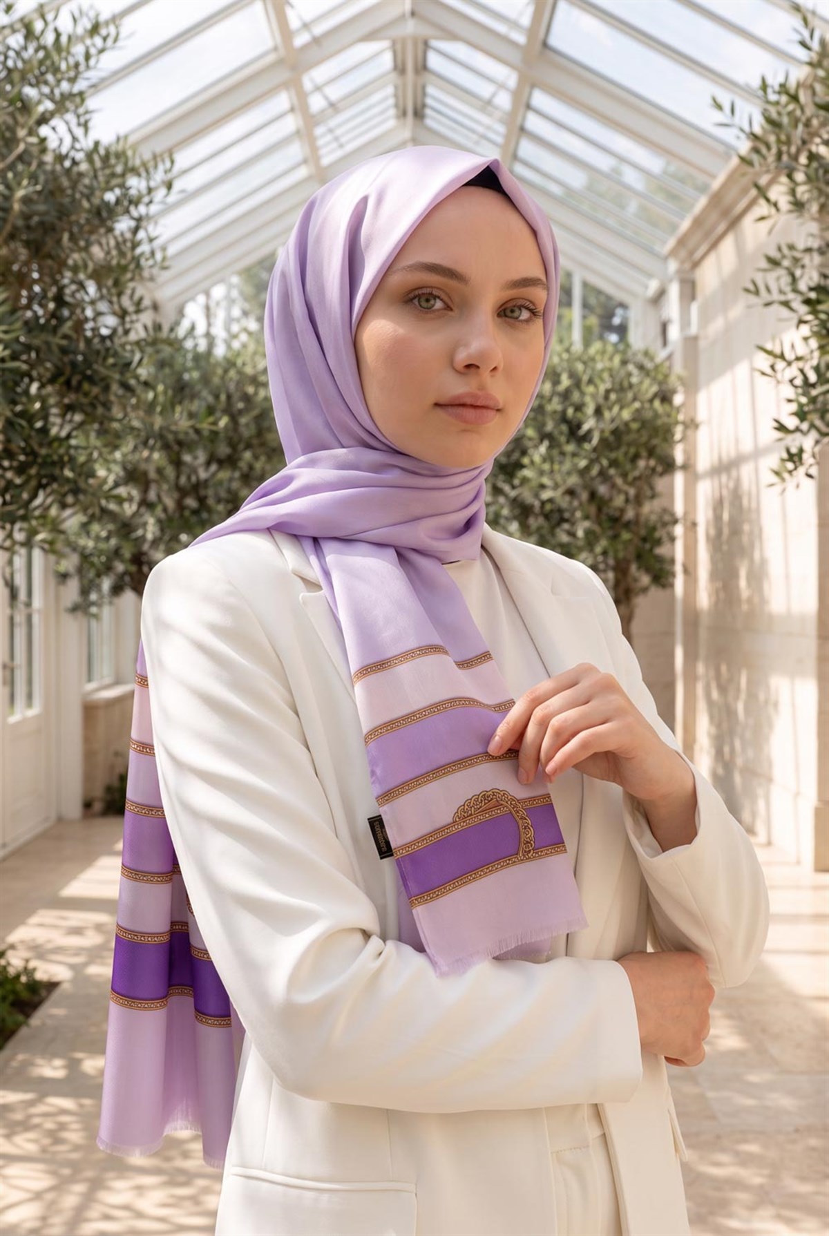 %100 Saf İpek Şal İnce Saten Vual Dokuma Kemer Desenli 90x210 Şal
