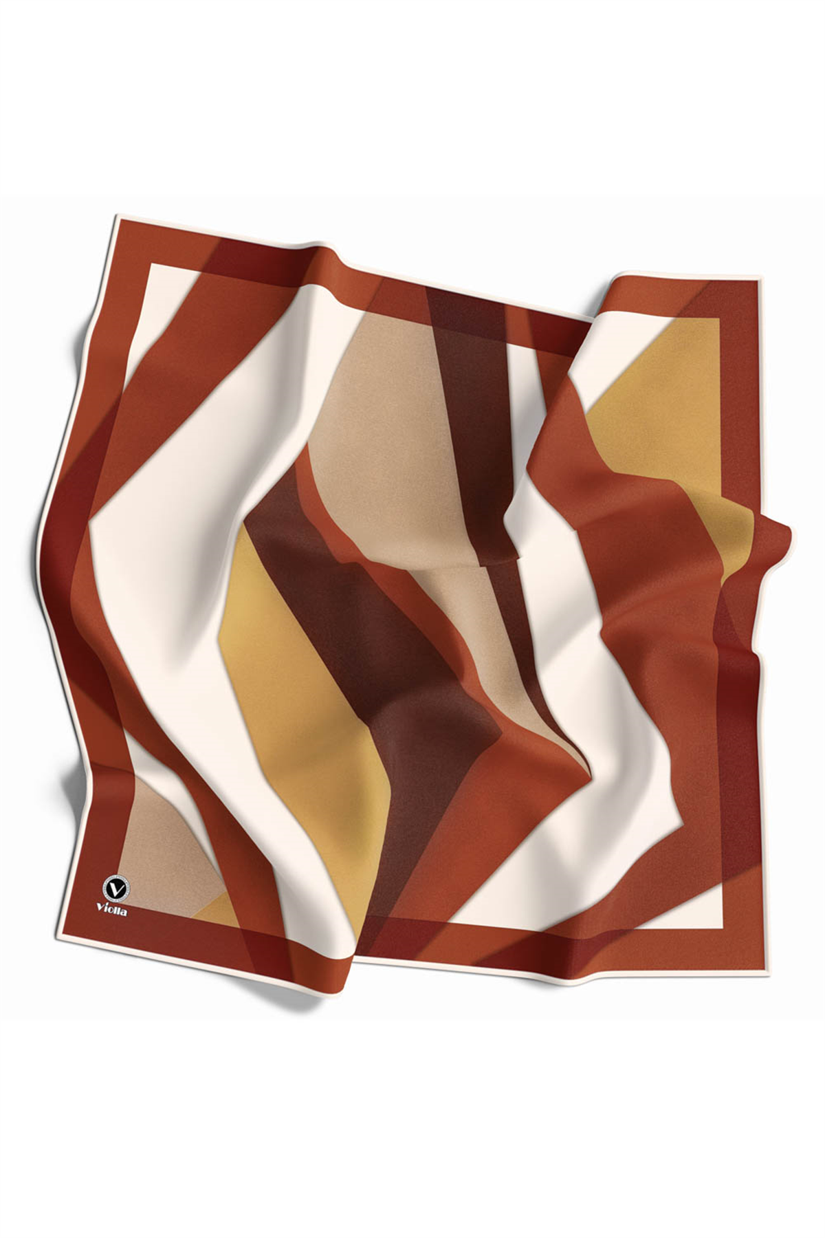 Twill Geometrik Desenli Taba Renkli 90x90 Eşarp (İpek İçermez) Dikim Şekli : El Dikişi