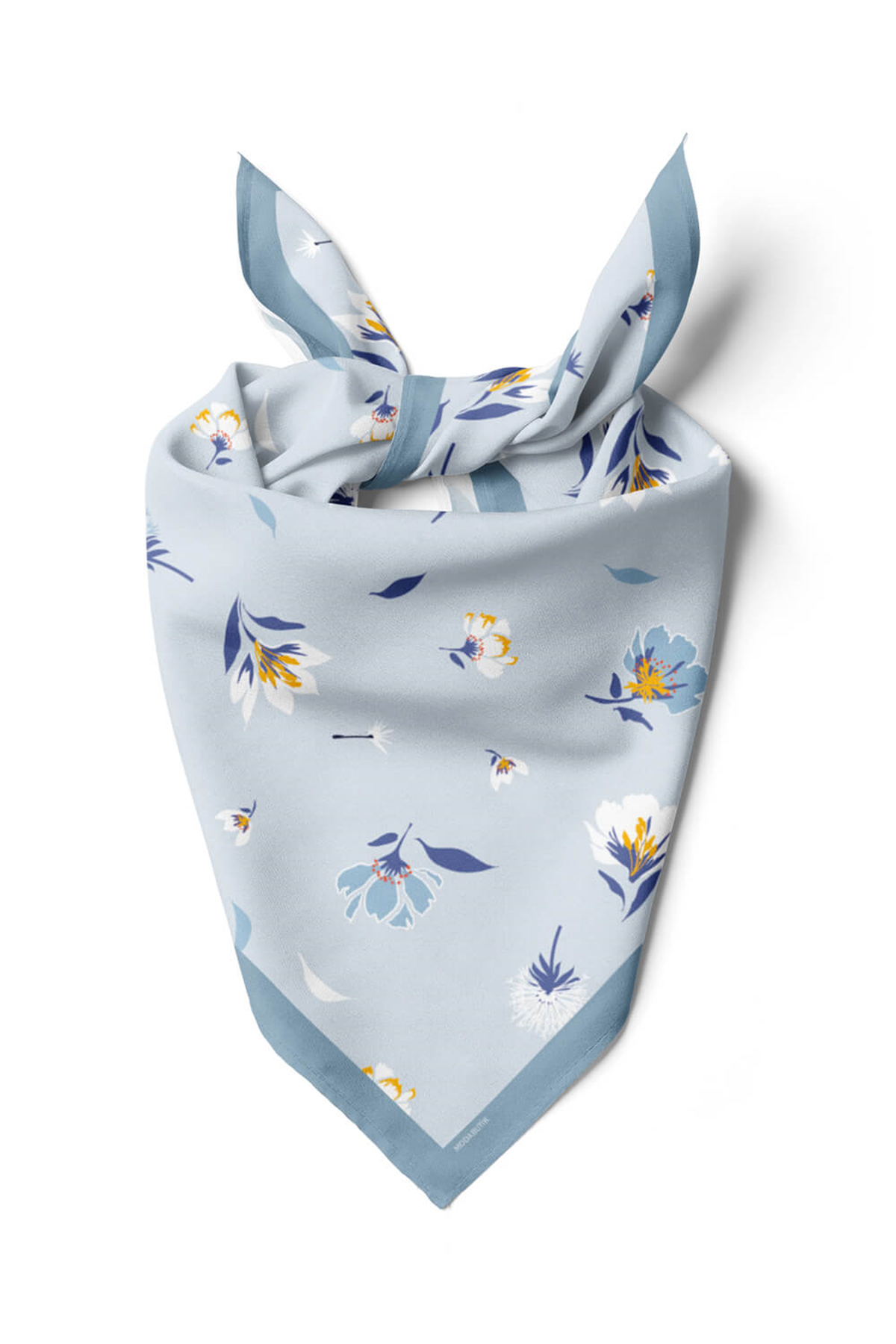 Kadın Çiçek Desenli Bandana 50x50 Açık Mavi DG0157-22 Snz
