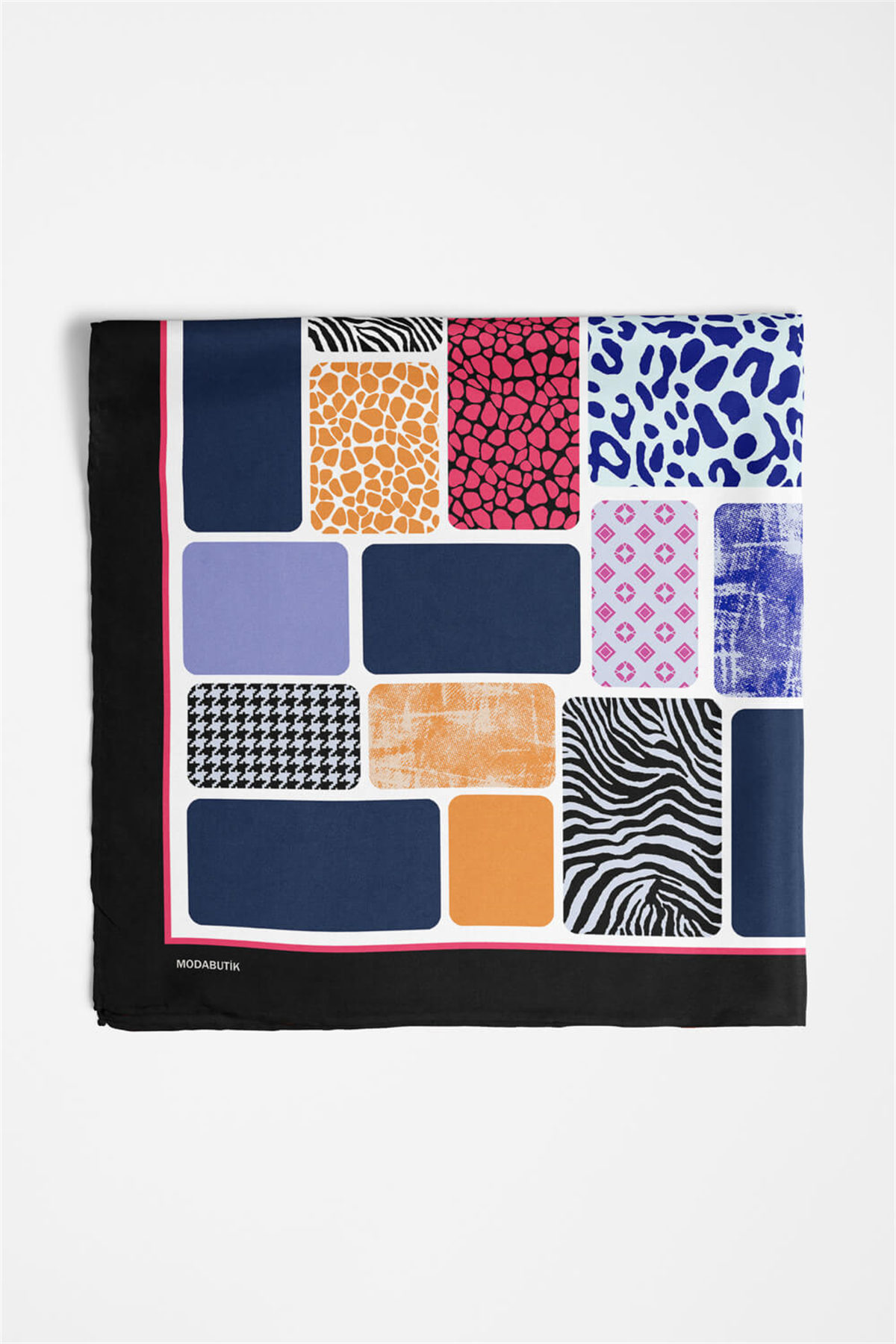 D110 Kadın Dikdörtgen Desenli Bandana 50x50 Mavi DG0497-22