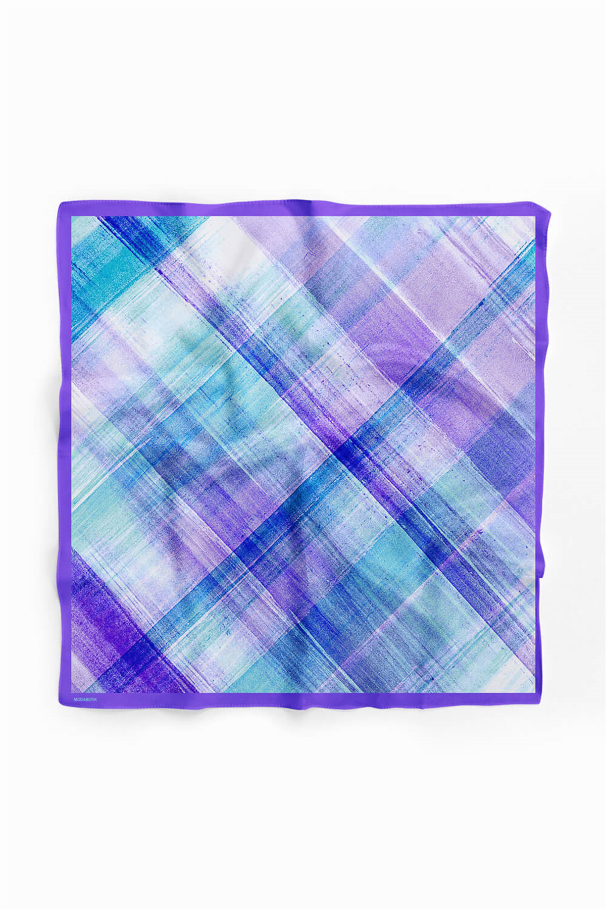 D47 Kadın Egzotik Desenli Bandana 50x50 Mavi DG0279-22