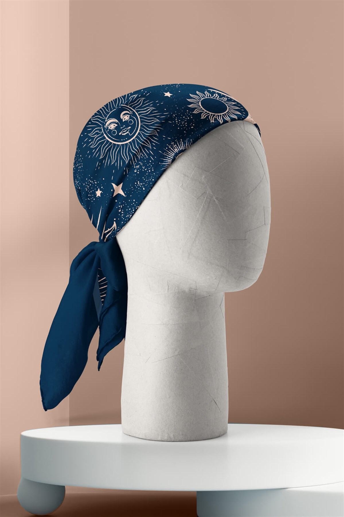 Violla F37 Kadın Lacivert Beyaz Moon Desenli Bandana DG1152