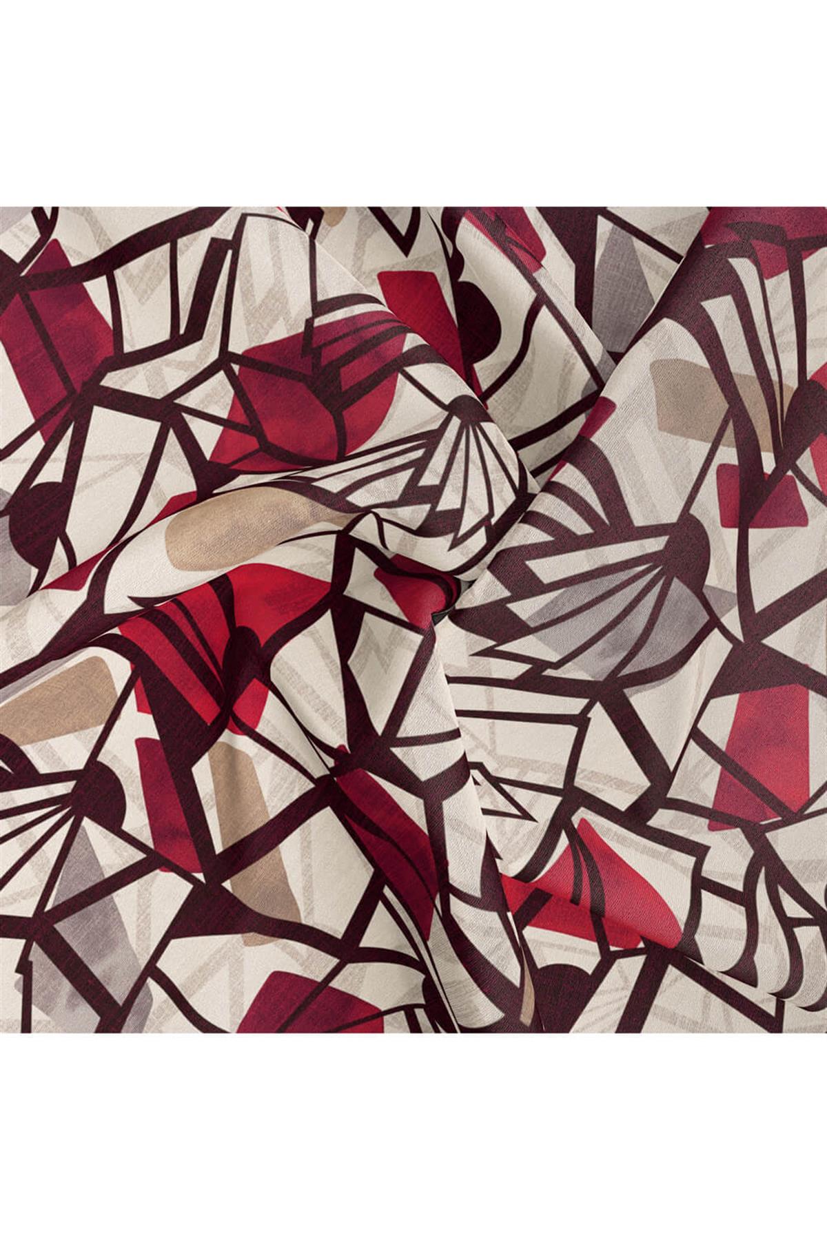 %100 Twill Renkli Petek Desenli Bej - Kırmızı Renkli 90x90 Eşarp Dikim Şekli: El Dikişii