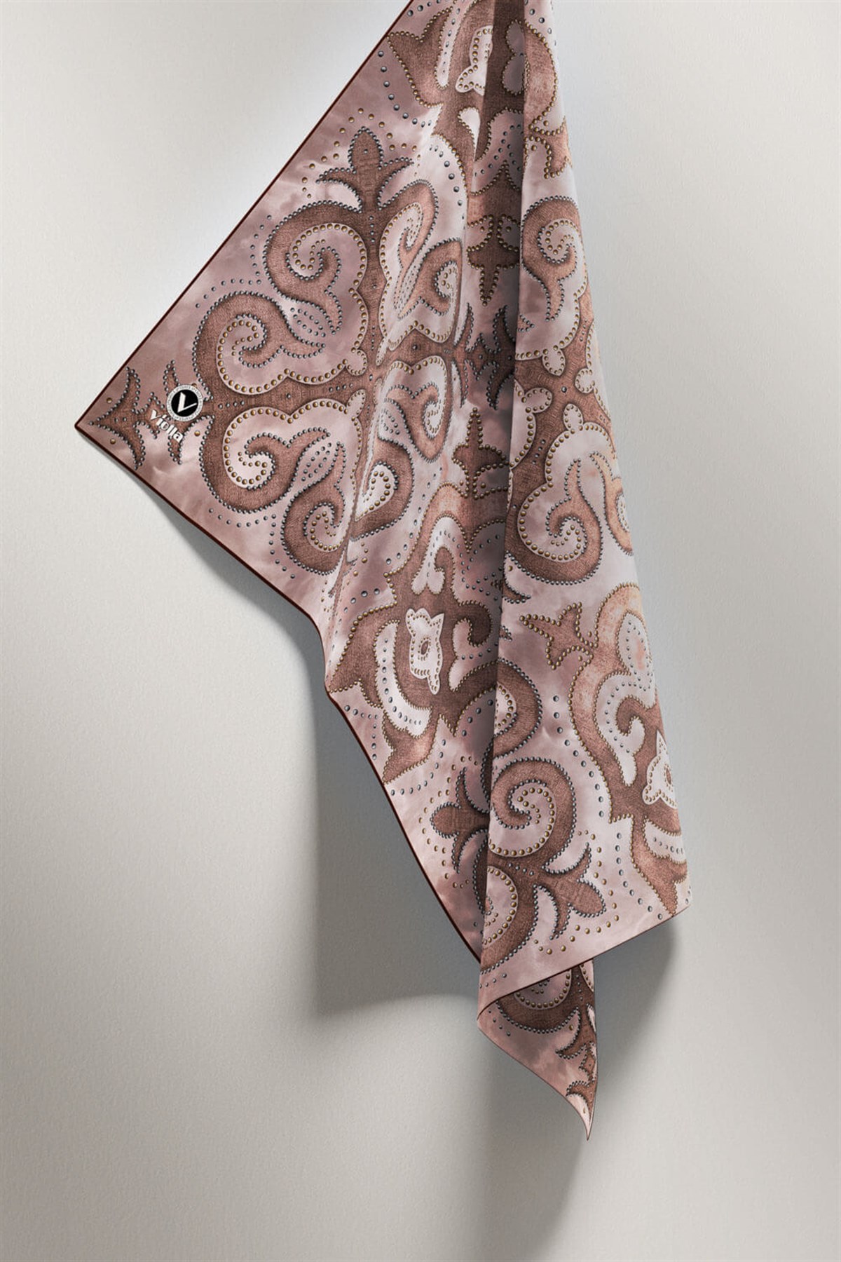 Twill Barok Desenli Taş Renkli 90x90 Eşarp (İpek İçermez) Kenar Dikiş Şekli El Dikişli
