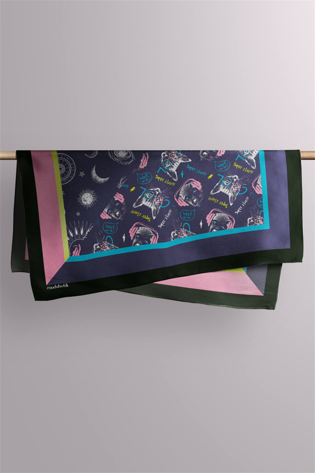 H2 Kadın Mavi Süper Star Desenli 50x50 Bandana