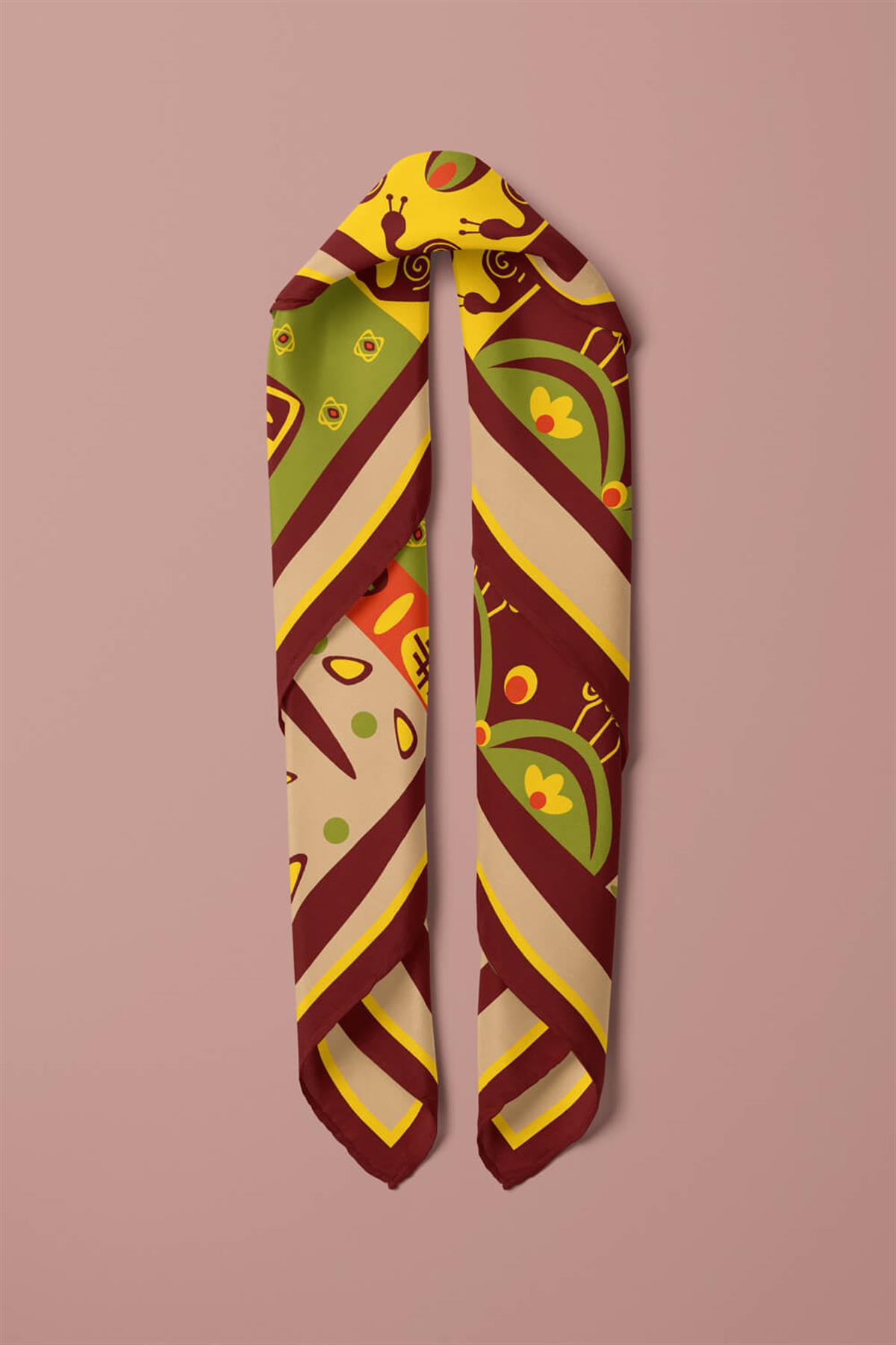 Vissona Geometrik Desenli İpek Bandana