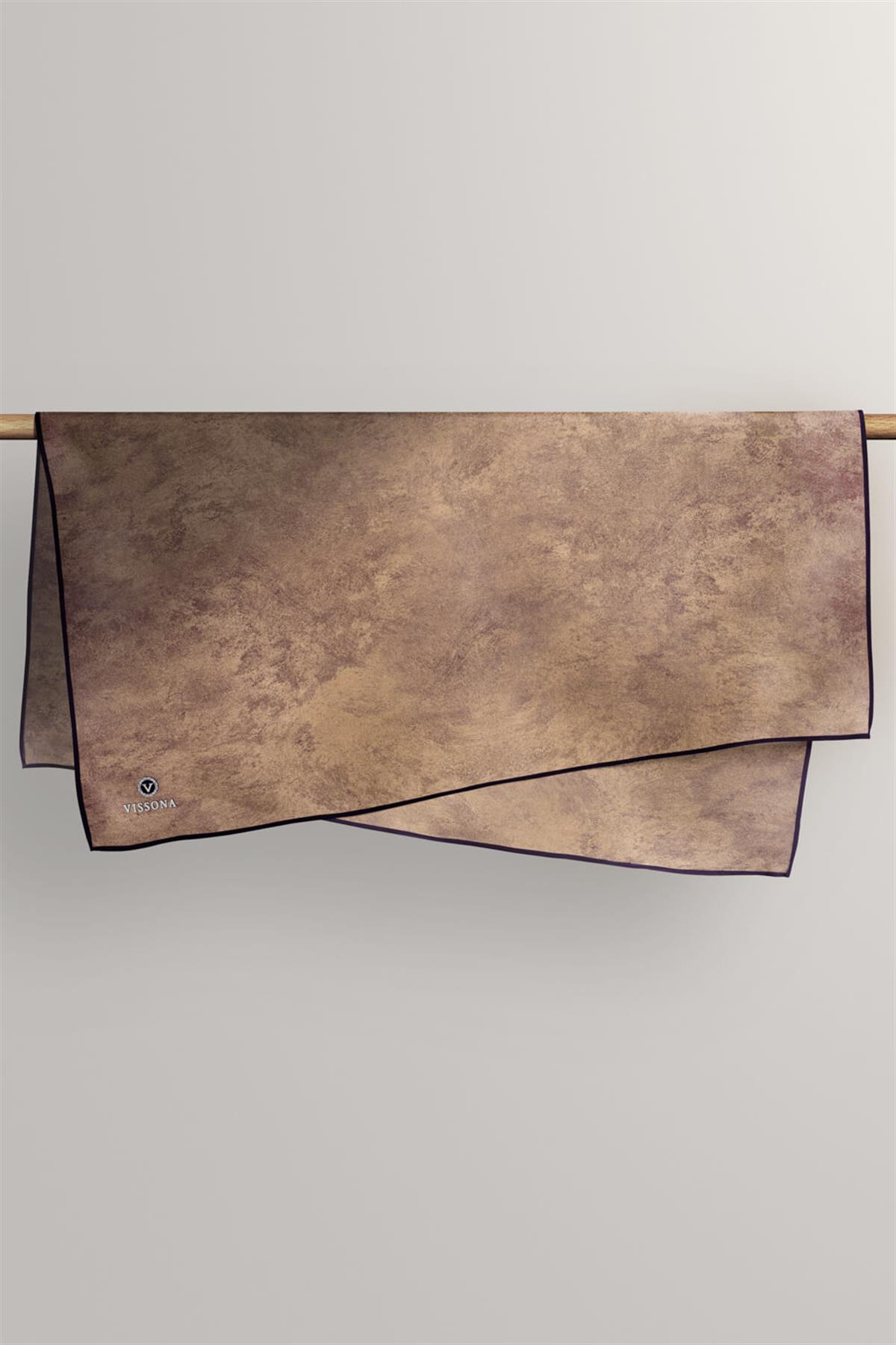 %100 Twill İpek Doku Desenli Vizon Renkli 90x90 Eşarp Dikim Şekli : El Dikişi