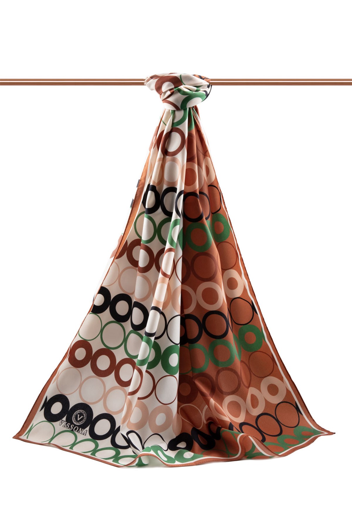 KREP GEOMETRİK DESENLİ BAKIR RENKLİ 75X195 KIRIŞMAZ ŞAL