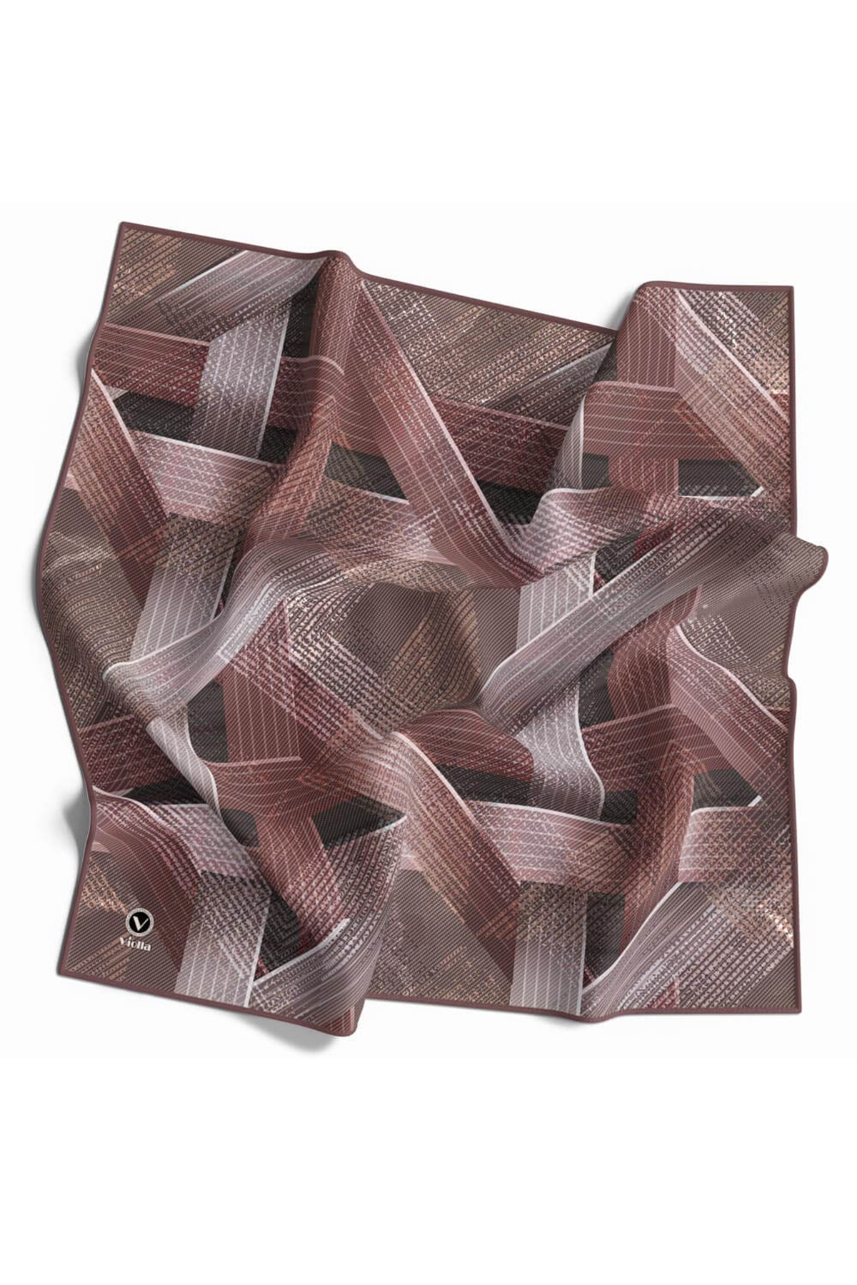 Twill Dokulu Geometrik Desenli Pudra Renkli 90x90 Eşarp (İpek İçermez) Kenar Dikiş Şekli El Dikişli