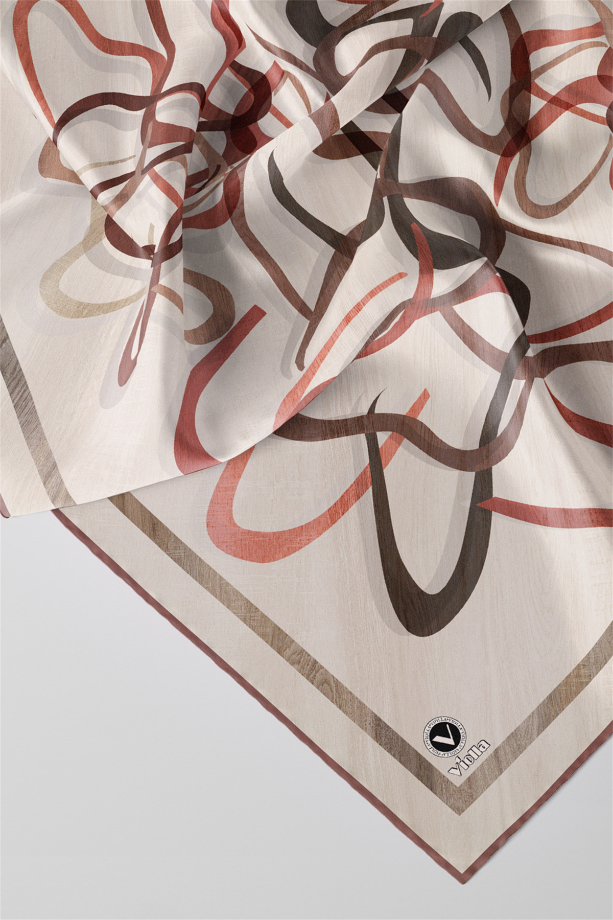 Twill Çizgili Geometrik Desenli Gül Kurusu Renkli 90x90 Eşarp (İpek İçermez) Kenar Dikiş Şekli El Dikişli