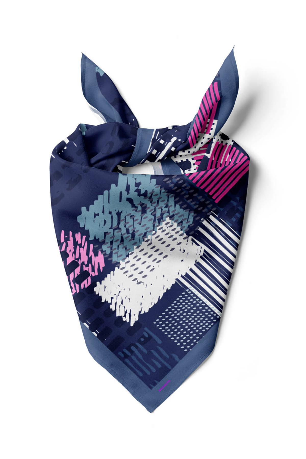 V17 Kadın Egzotik Desenli Bandana 50x50 Mavi DG0448-22