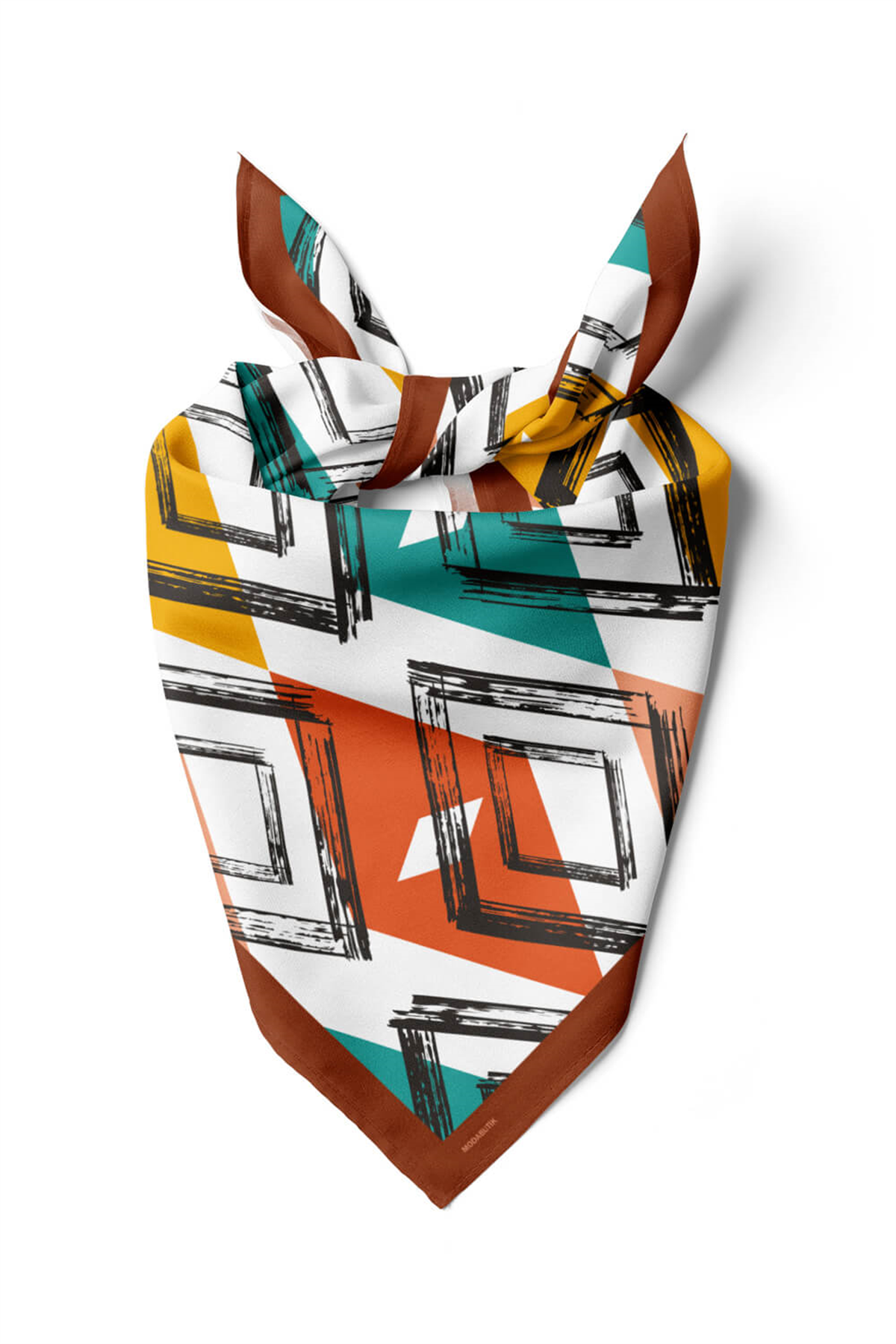 V24 Kadın Geometrik Desenli Bandana 50x50 Yeşil DG0447-22