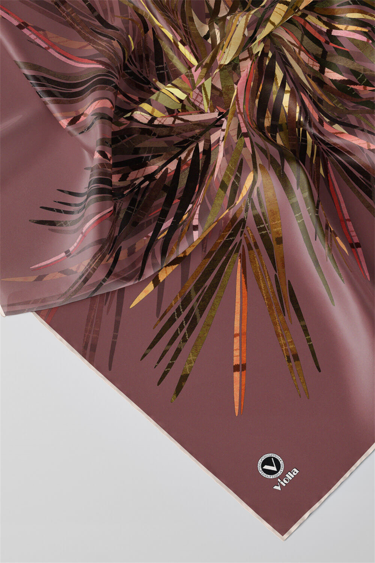 Twill Havai Fişek Desenli Gül Kurusu Renkli 90x90 Eşarp (İpek İçermez) Kenar Dikiş Şekli El Dikişli