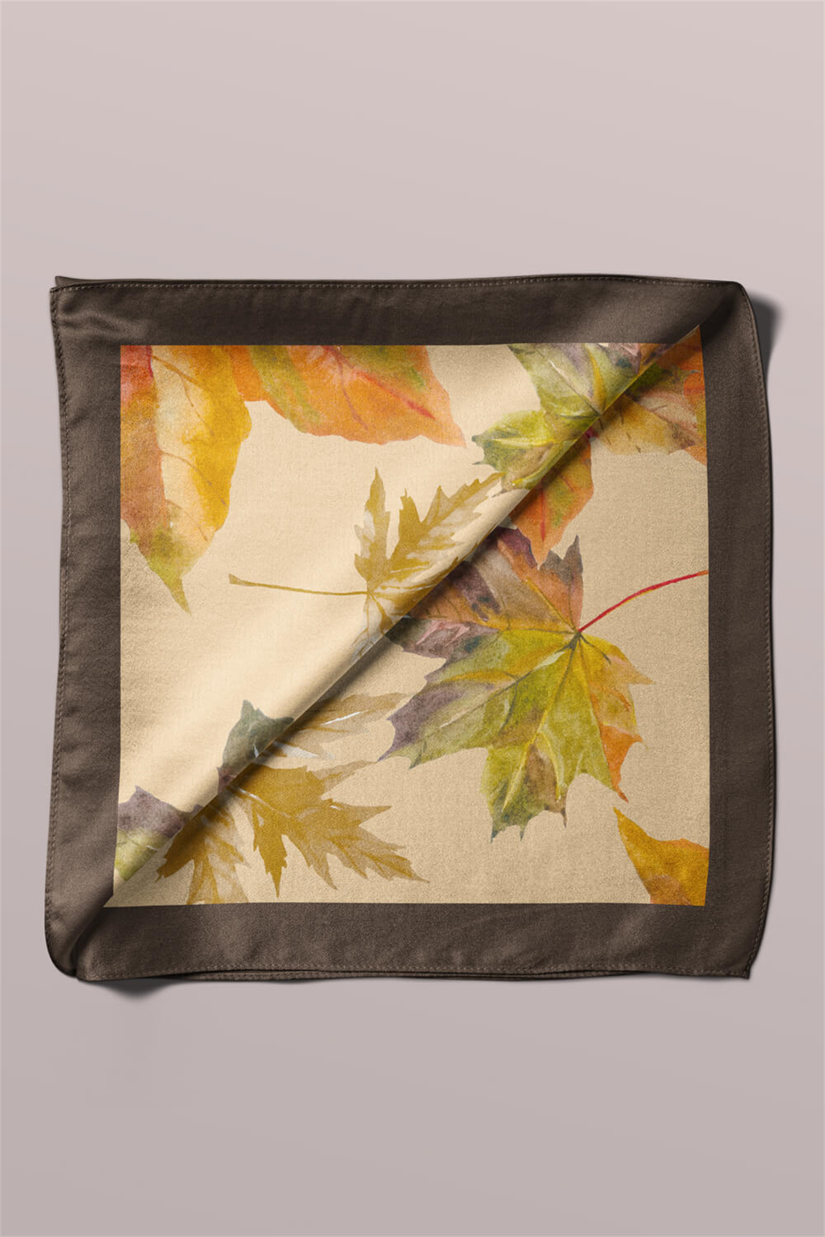 B107 Kadın Yaprak Desenli Bandana 50x50 Yeşil Kahverengi DG0437-22