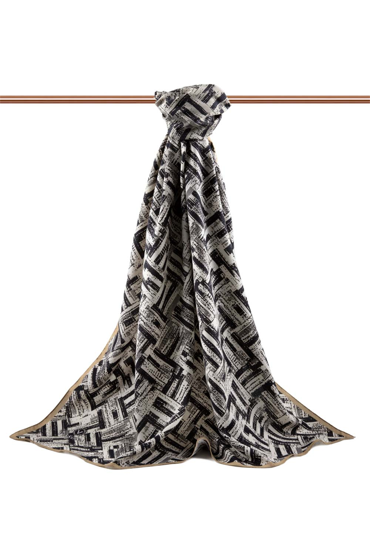 LÜKS MEDİNE İPEĞİ DEGRADELİ ÇİZGİ DESENLİ VİZON RENKLİ 75X195 KIRIŞMAZ ŞAL MOSS KREP DİKİŞ TİPİ İTALYAN DİKİŞLİ