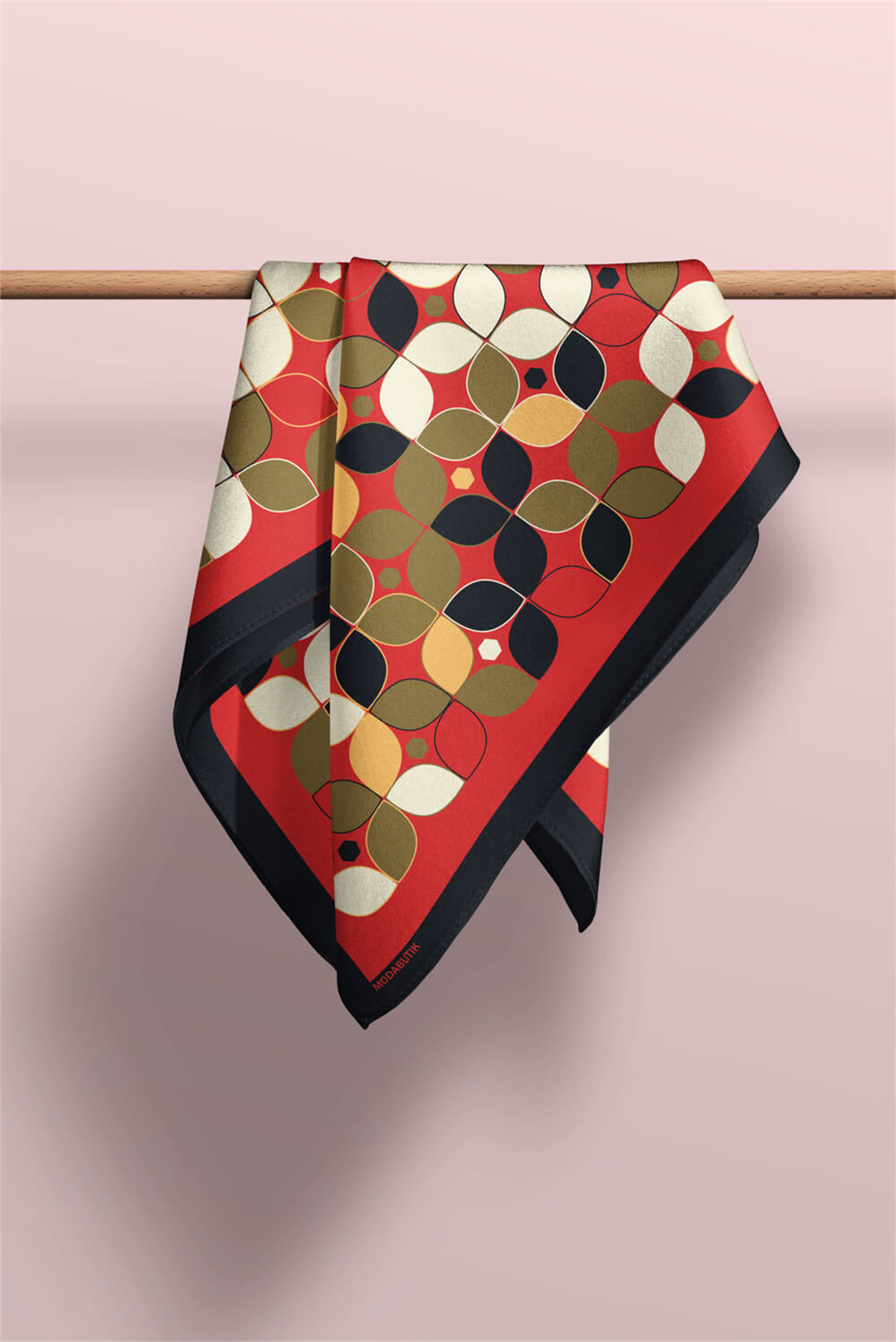 C120 Kadın Kırmızı  Sarmal Yaprak Desenli 50x50 Bandana HYL DG0747-22