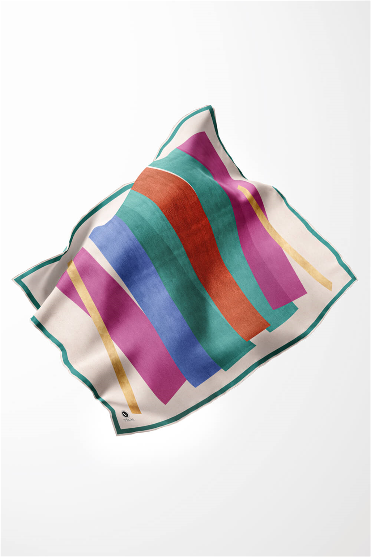 Twill Geometrik Desenli Petrol Yeşili Renkli 90x90 Eşarp (İpek İçermez) Kenar Dikiş Şekli El Dikişli