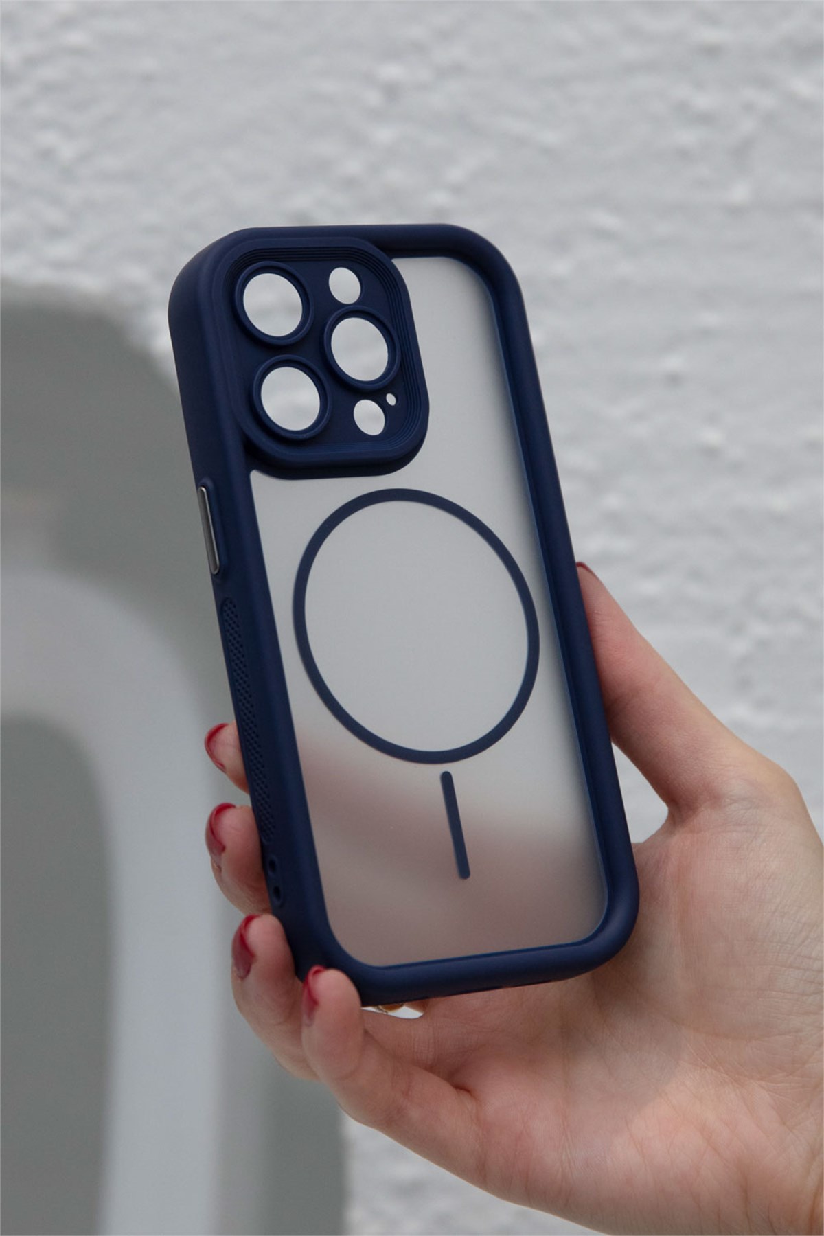 iPhone 16 Pro Kılıf – Kamera Korumalı – MagSafe Uyumlu – Lacivert Renk – Mat Silikon Telefon Kılıfı