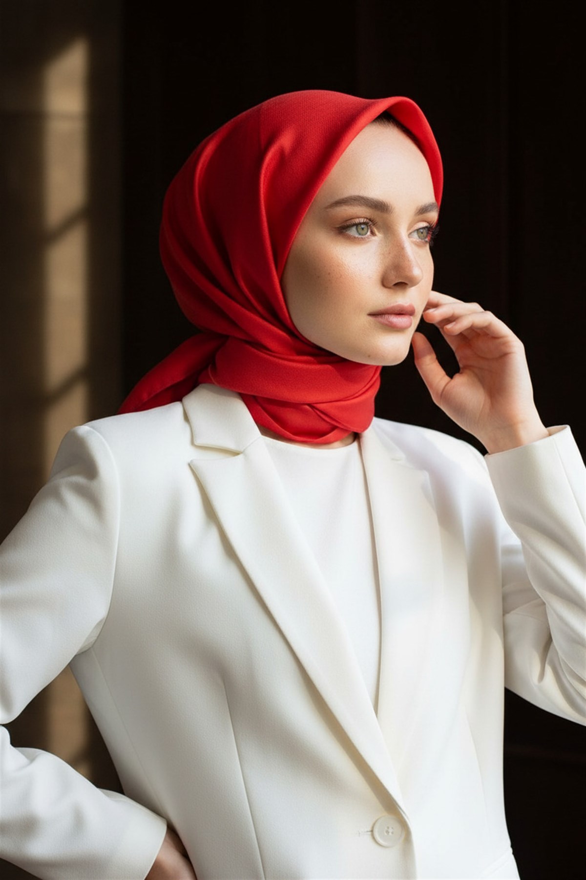 %100 Twill İpek Düz Kırmızı Renkli Daha Tok Exclusive Serisi 90x90 Eşarp Dikim Şekli : El Dikişi