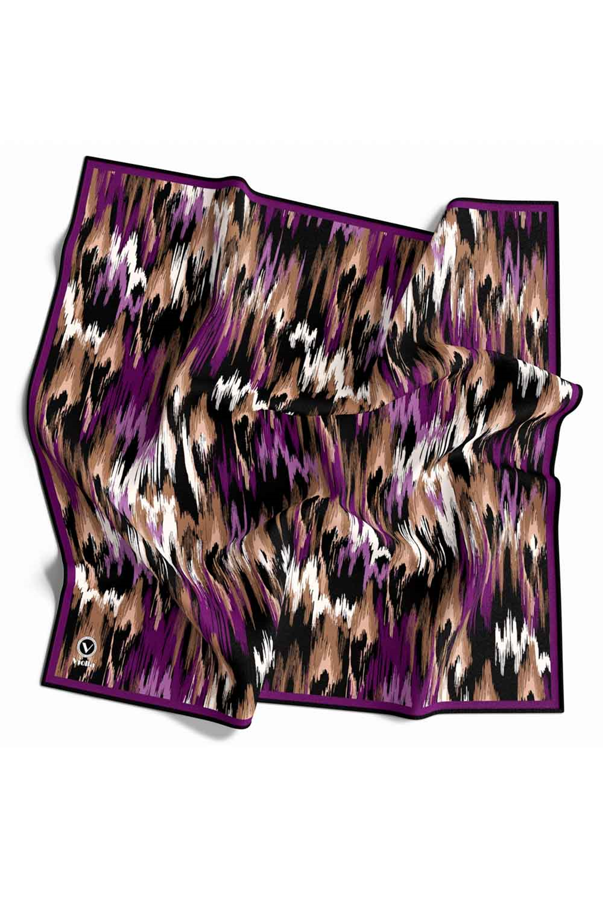 Twill Fırça Desenli Mürdüm Renkli 90x90 Eşarp (İpek İçermez) Kenar Dikiş Şekli El Dikişli