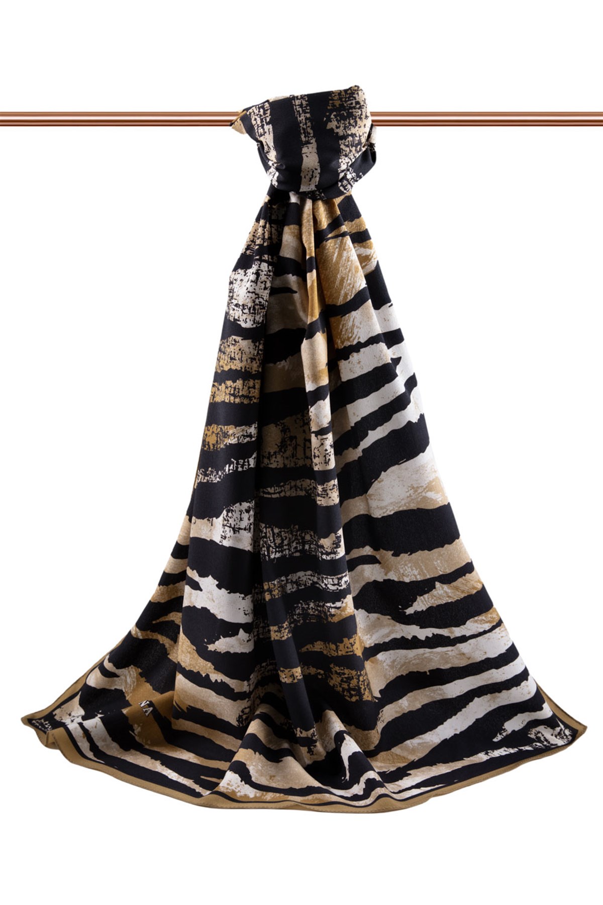 KREP ZEBRA DESENLİ GOLD - SİYAH RENKLİ 75X195 KIRIŞMAZ ŞAL