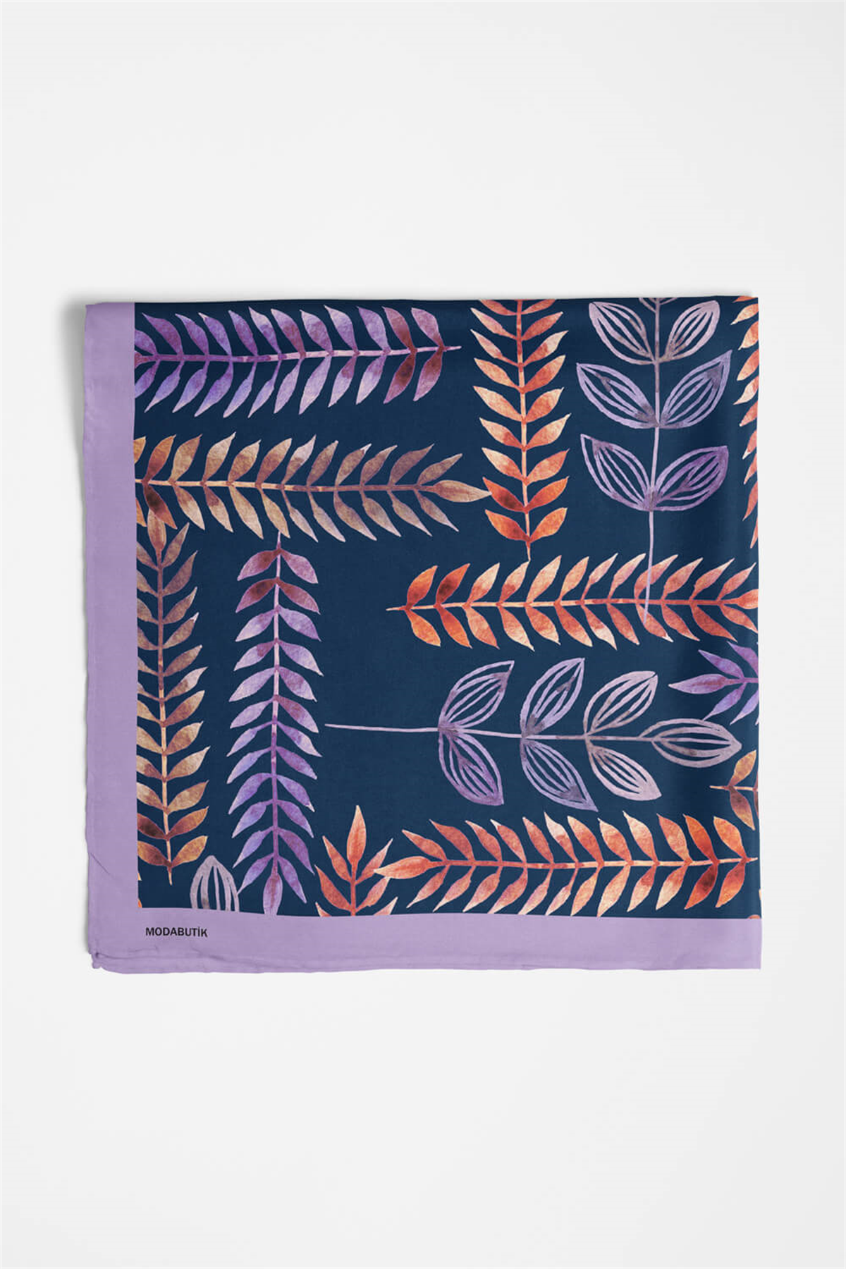 Y82 Kadın Yaprak Desenli Bandana 50x50 Mavi DG0465-22
