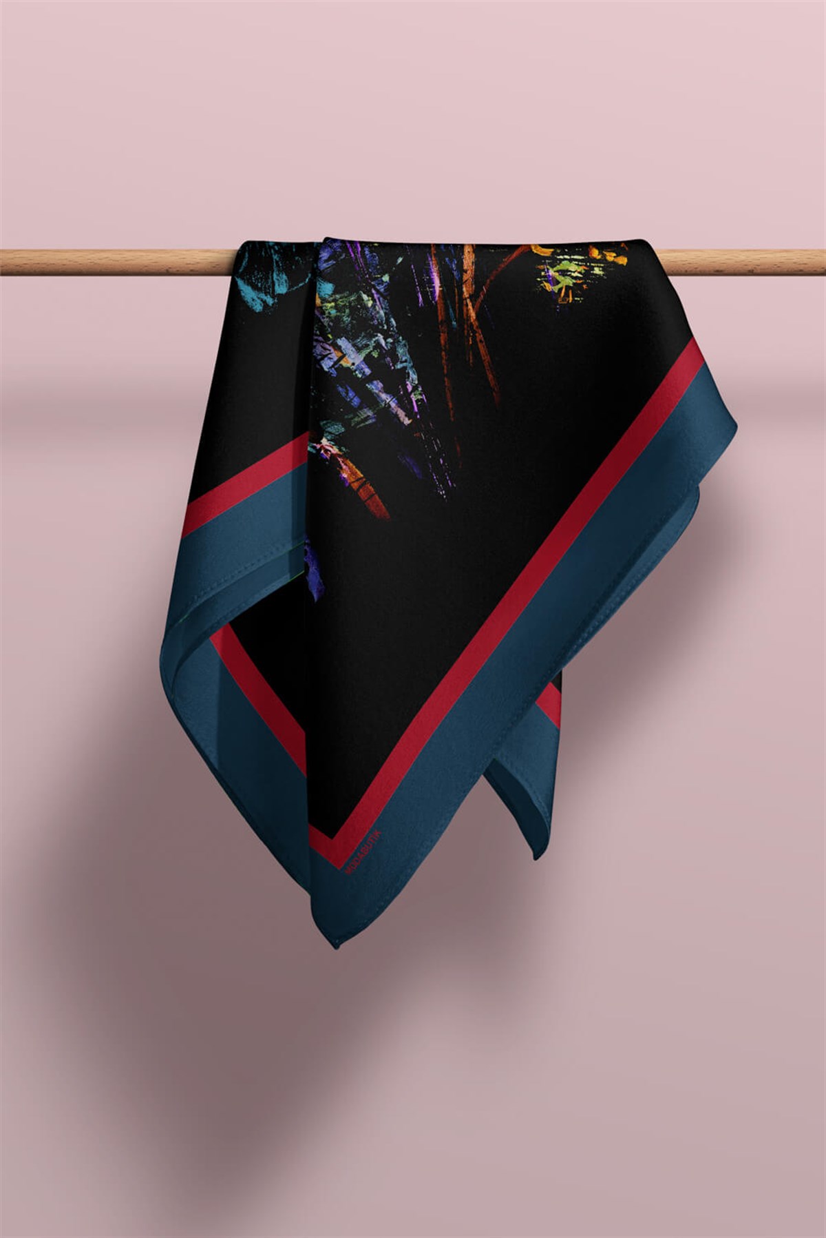 Violla V55 Kadın Siyah Turkuaz Amor Desenli 50x50 Bandana DG01032-22