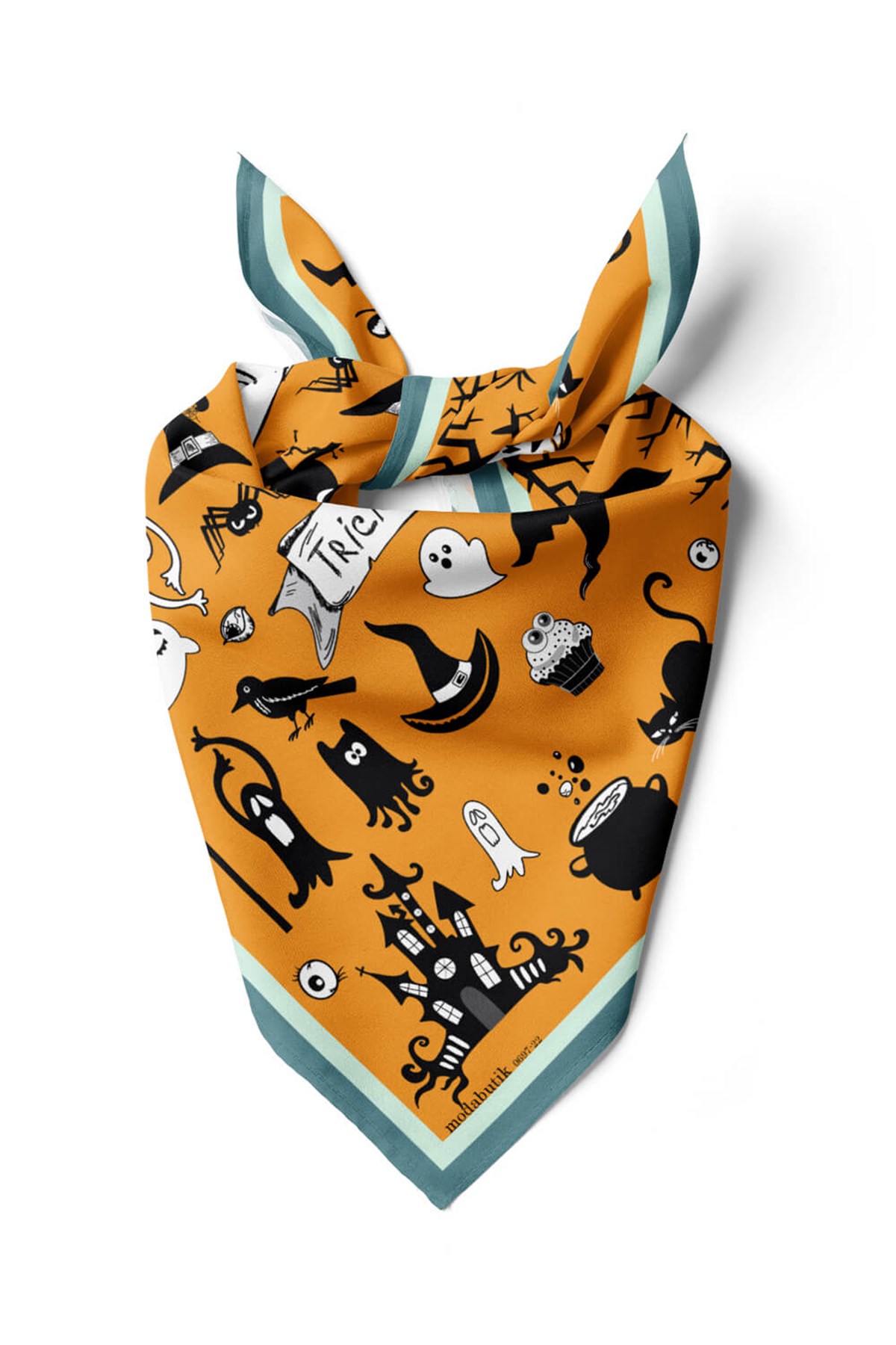 Violla Kadın Hardal Trick or Treat Desenli 50x50 Bandana DG0697-22