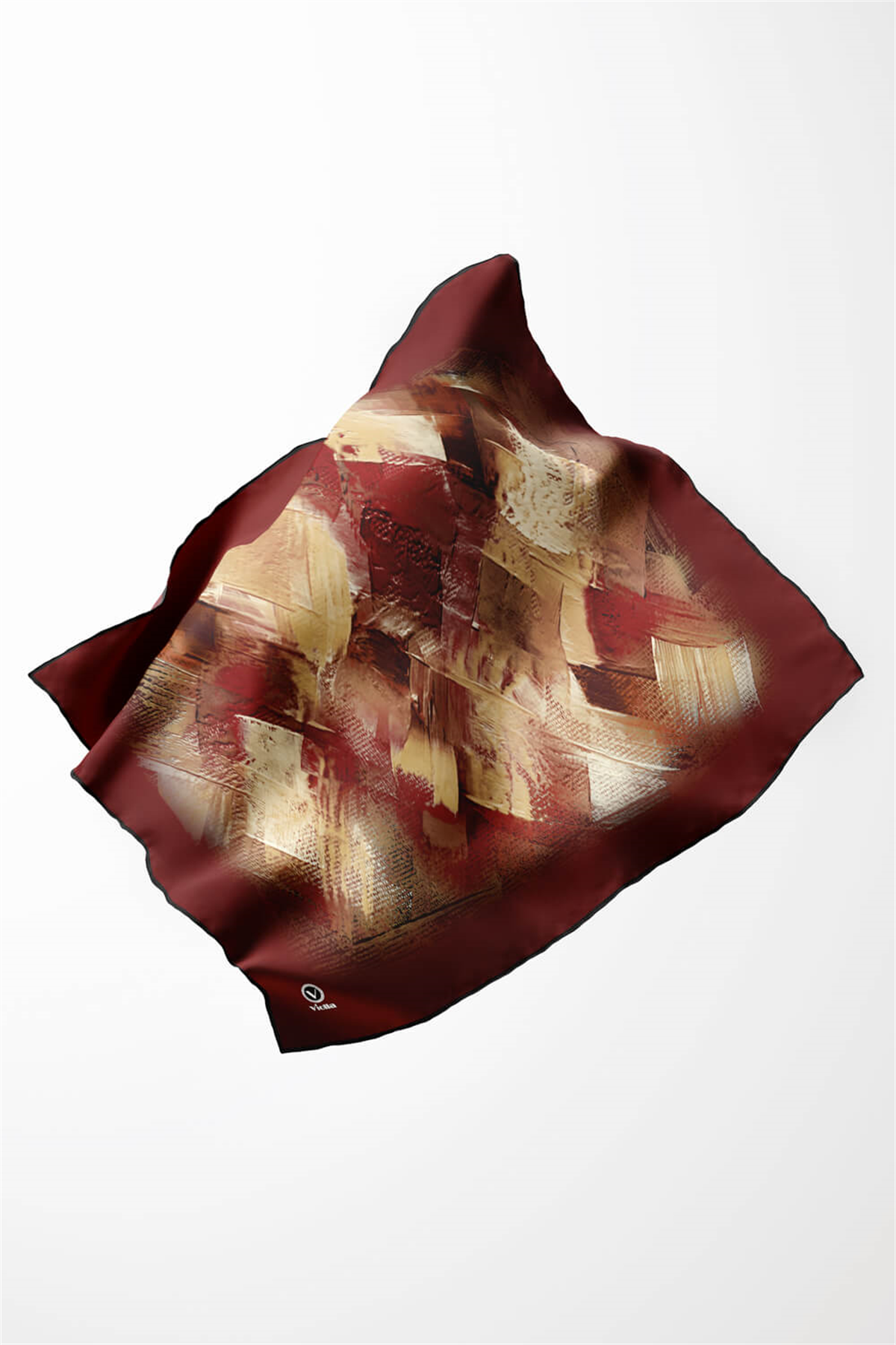 Twill Fırça Efektli Desenli Bordo Renkli 90x90 Eşarp (İpek İçermez) Kenar Dikiş Şekli El Dikişli