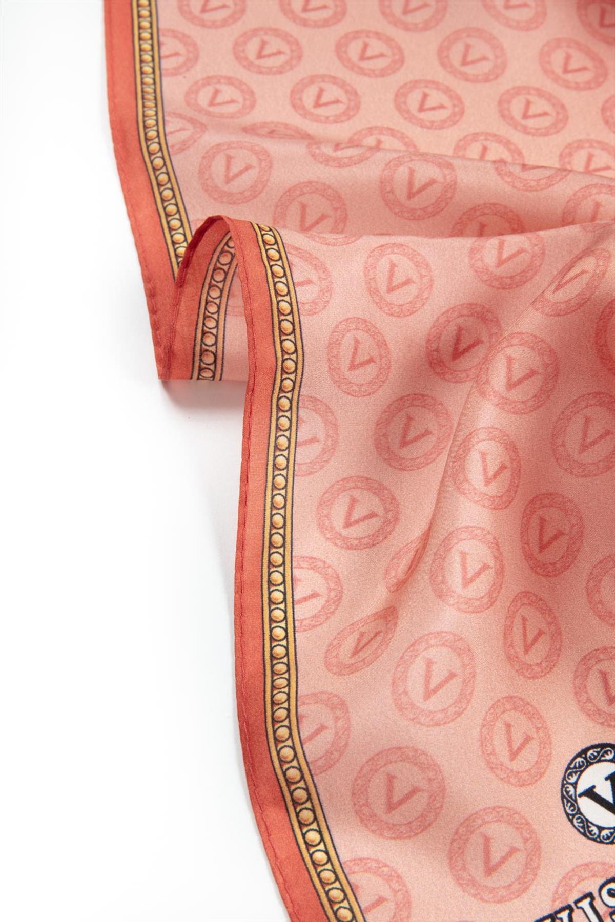 %100 İpek Degradeli Ve Monogram Desenli Taba - Gold Renkli 92x210 Şal