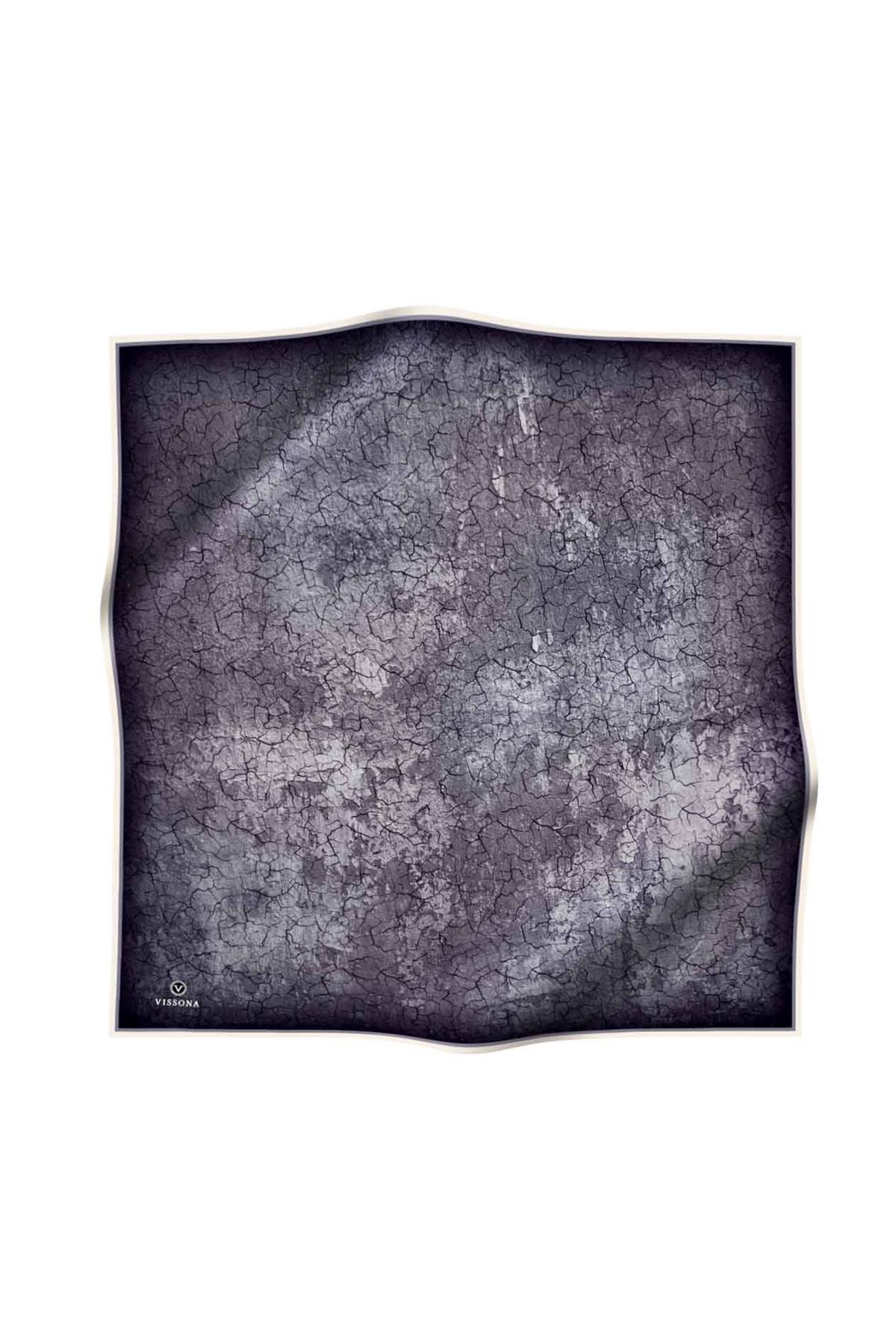 % 57 İPEK % 43 VİSKON Twill İpek Bulut  Desenli Füme Renkli 90x90 Eşarp Dikim Şekli : El Dikişi