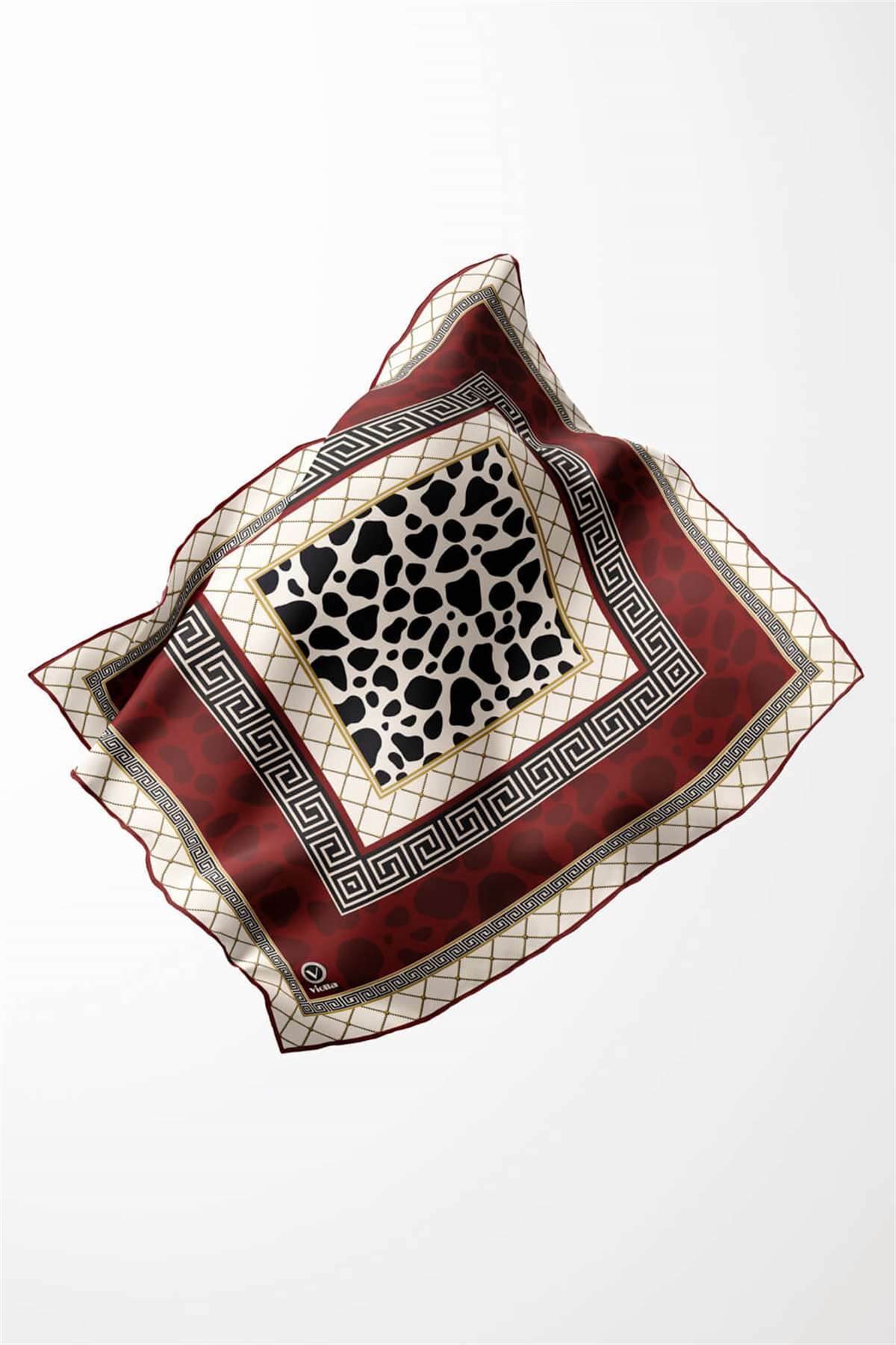 Twill Taş Desenli Bordo Renkli 90x90 Eşarp (İpek İçermez) Kenar Dikiş Şekli El Dikişli