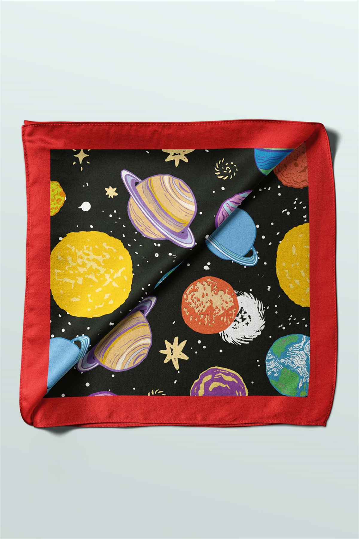 B104 Kadın Gezegen Desenli Bandana Siyah Sarı Mavi DG0373-22 Snz