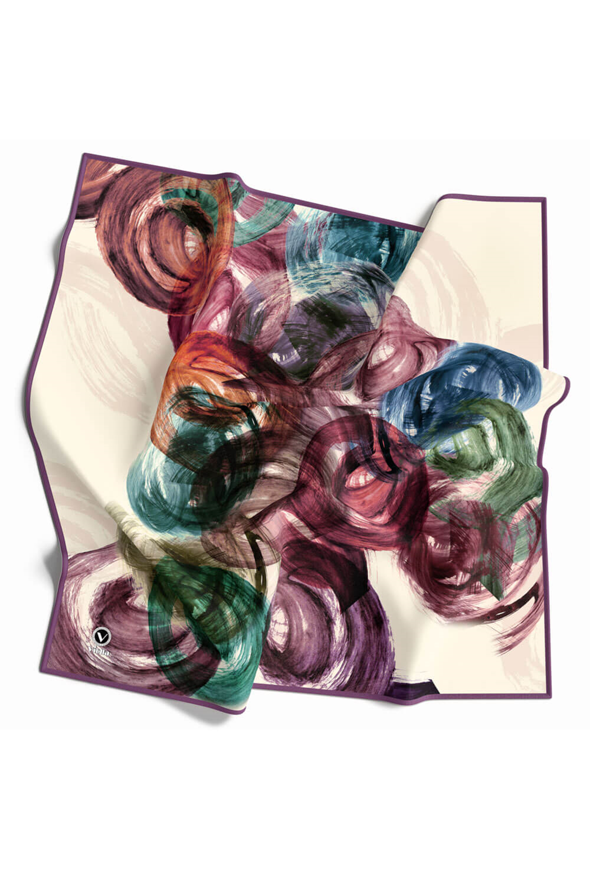 Twill Fırça Efektli Desenli Lila Renkli 90x90 Eşarp (İpek İçermez) Kenar Dikiş Şekli El Dikişli