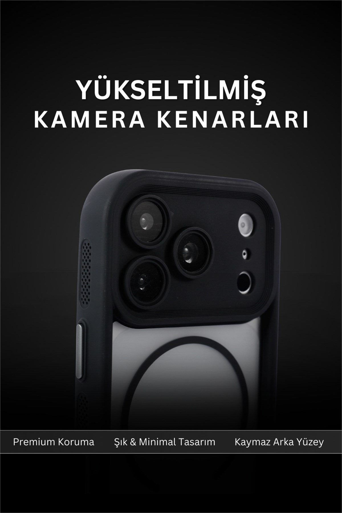 iPhone 17 Pro Kılıf – Kamera Korumalı – MagSafe Uyumlu – Siyah Renk – Mat Silikon Telefon Kılıfı