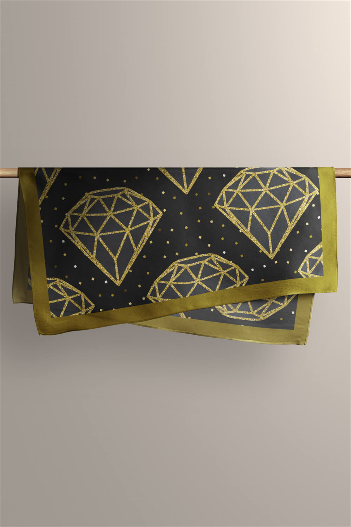 Y26 Kadın Pırlanta Desenli Bandana 50x50 Siyah Sarı DG0393-22