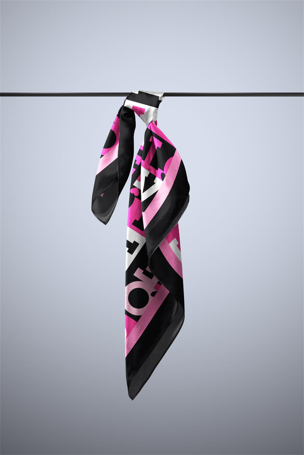 B87 Kadın Siyah Pembe Love Desenli 50x50 Bandana HYL DG0847-22