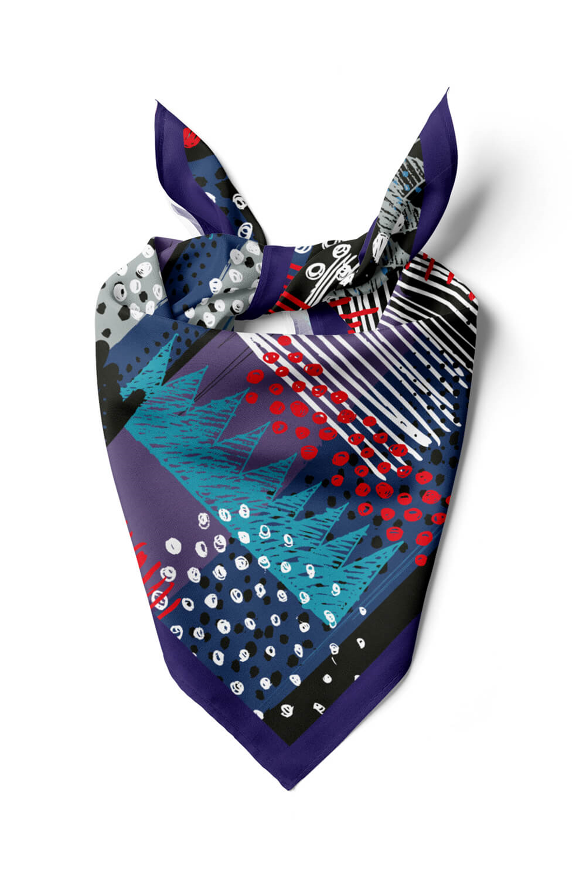 Y18 Kadın Egzotik Desenli Bandana 50x50 Mavi DG0402-22