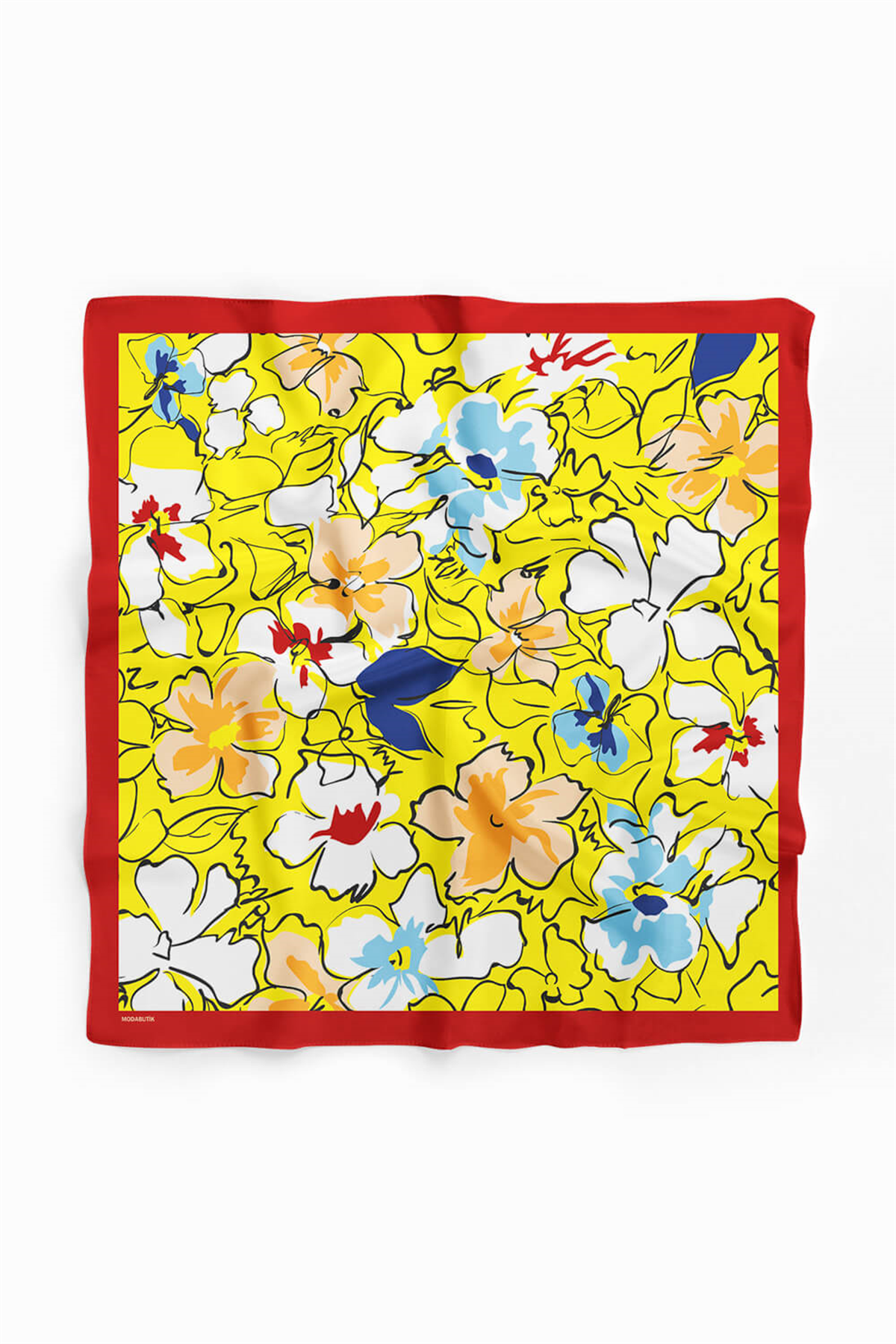 B109 Kadın Yaprak Desenli Bandana 50x50 Sarı Mavi DG0476-22