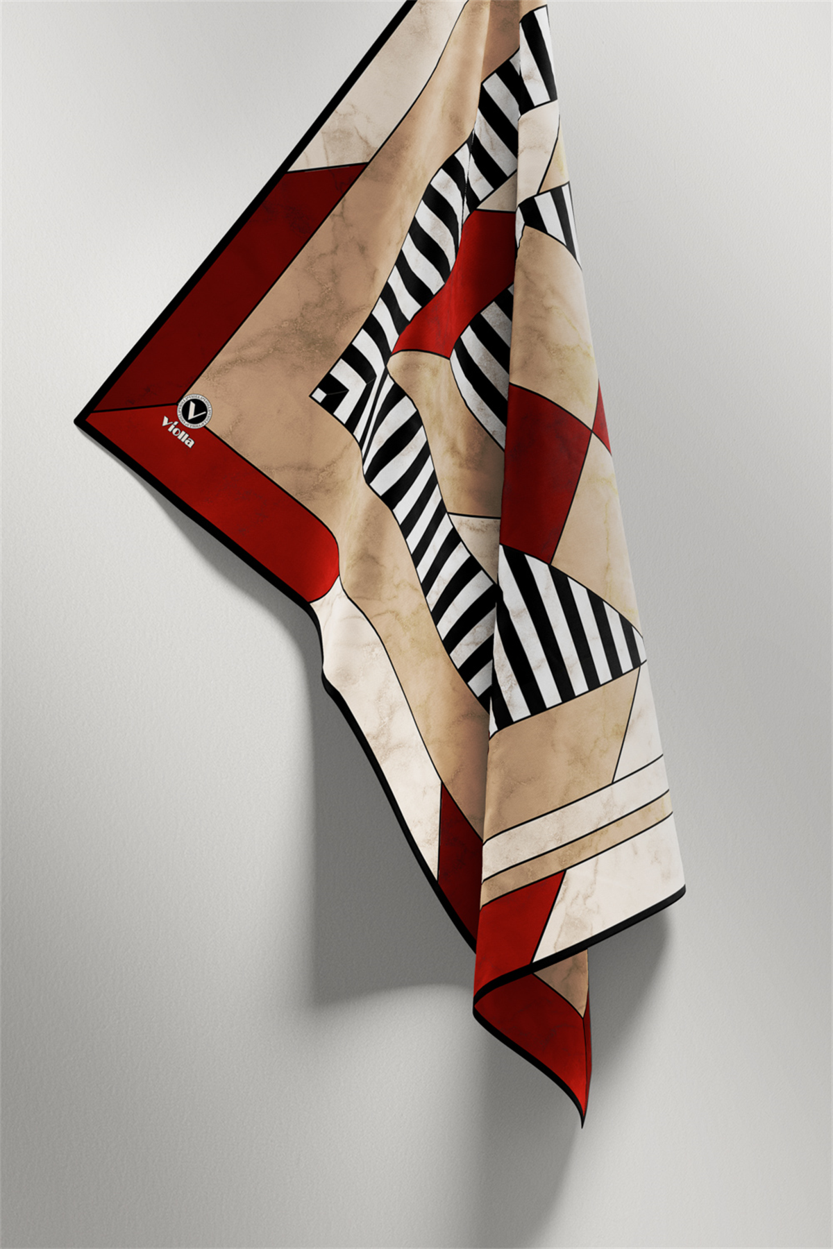 Twill Çizgili Geometrik Mermer Desenli Bordo Renkli 90x90 Eşarp (İpek İçermez) Kenar Dikiş Şekli El Dikişli