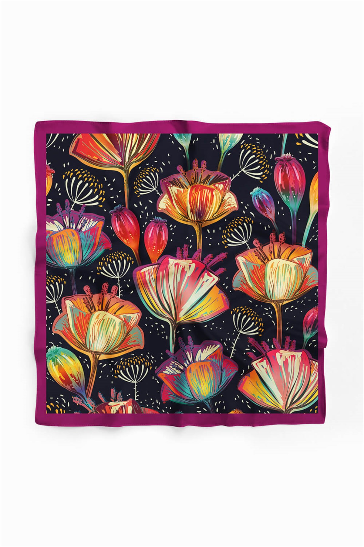 Violla B33 Kadın Flow Desenli Bandana 50x50 Siyah DG0173-22