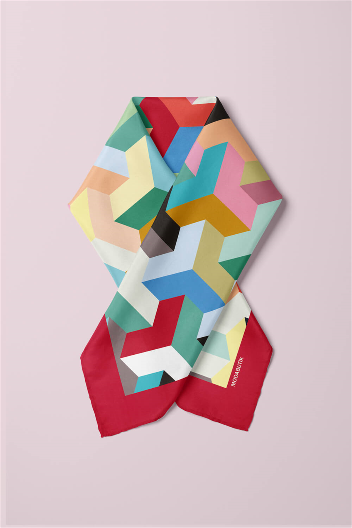 V38 Kadın Geometric Mix Desenli Bandana 50x50  DG0124-22