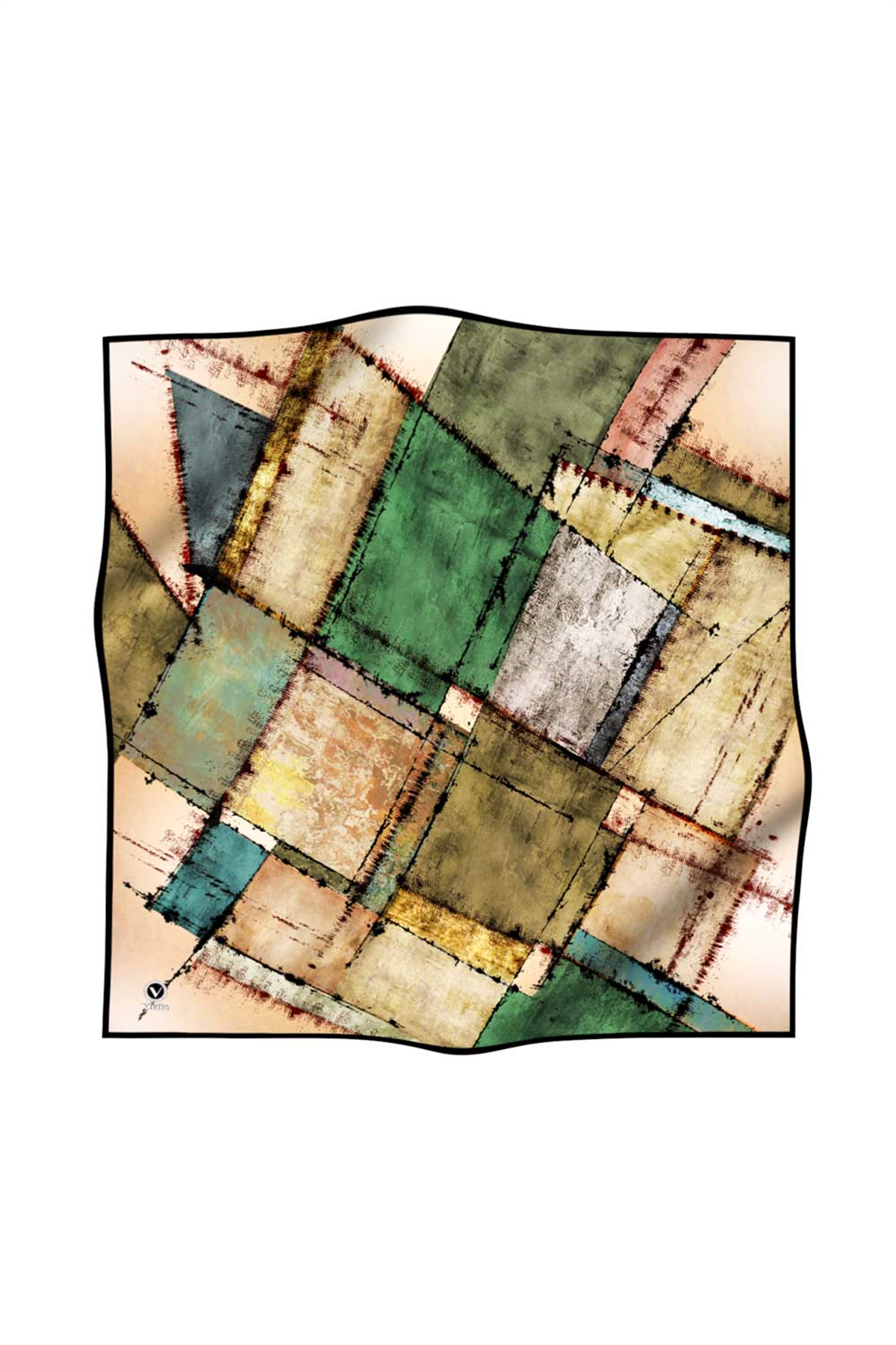 Twil Yamalı Ve Geometrik Desenli Zümrüt Yeşili Renkli 90x90 Eşarp (İpek İçermez) Dikim Şekli : El Dikişi