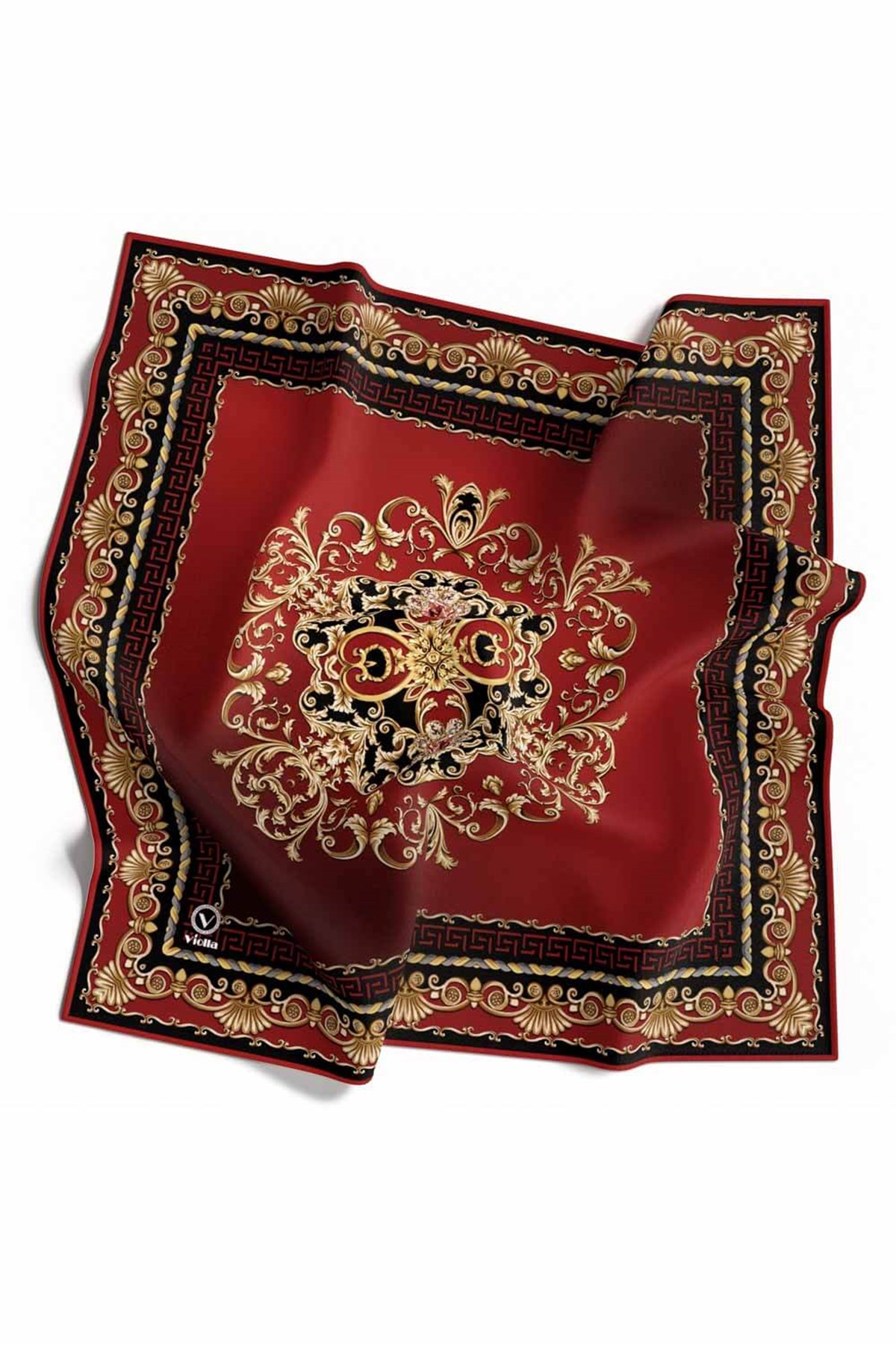 Twill Barok Desenli Bordo Renkli 90x90 Eşarp (İpek İçermez) Dikim Şekli : El Dikişi