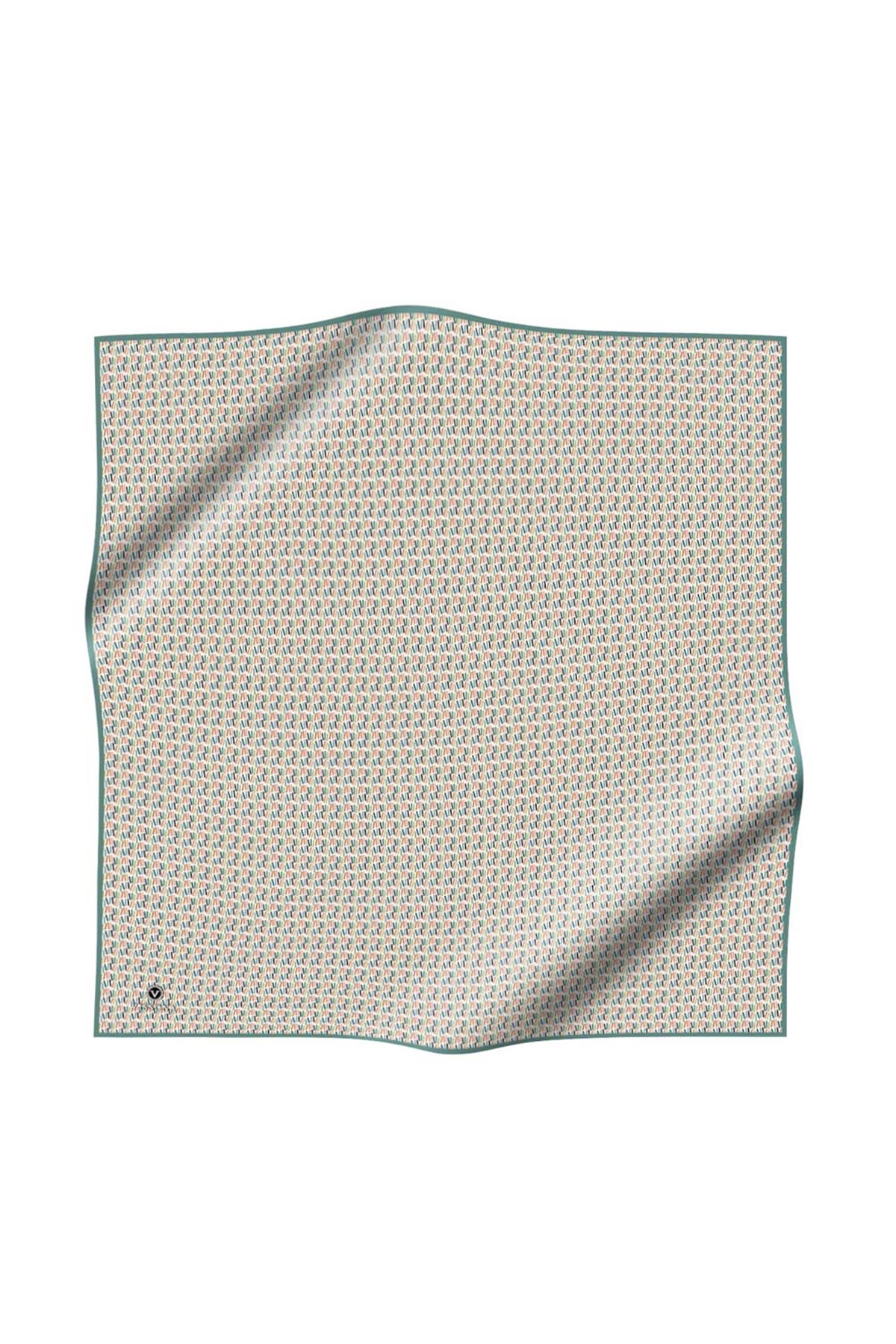 %100 Twill İpek Çizgi Desenli Mint Yeşili Renkli 90x90 Eşarp Dikim Şekli : El Dikişi