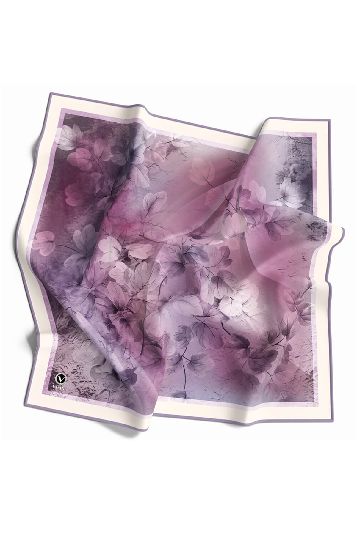 Kristal Batik Çiçek Desenli Lila Renkli 90x90 Eşarp (İpek İçermez) Kenar Dikiş Şekli El Dikişli