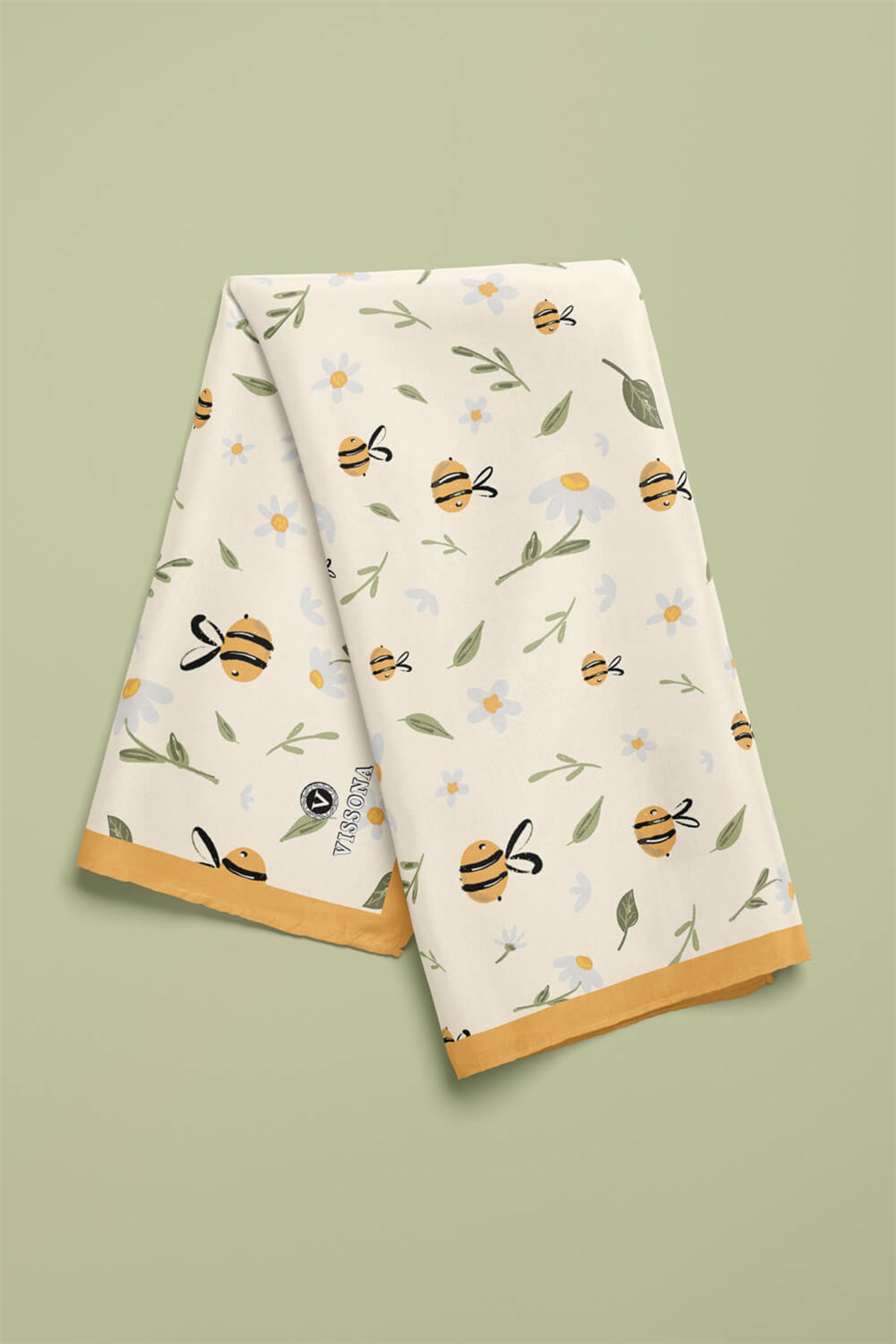 %100 İpek Arı Desenli Kadın Bandana