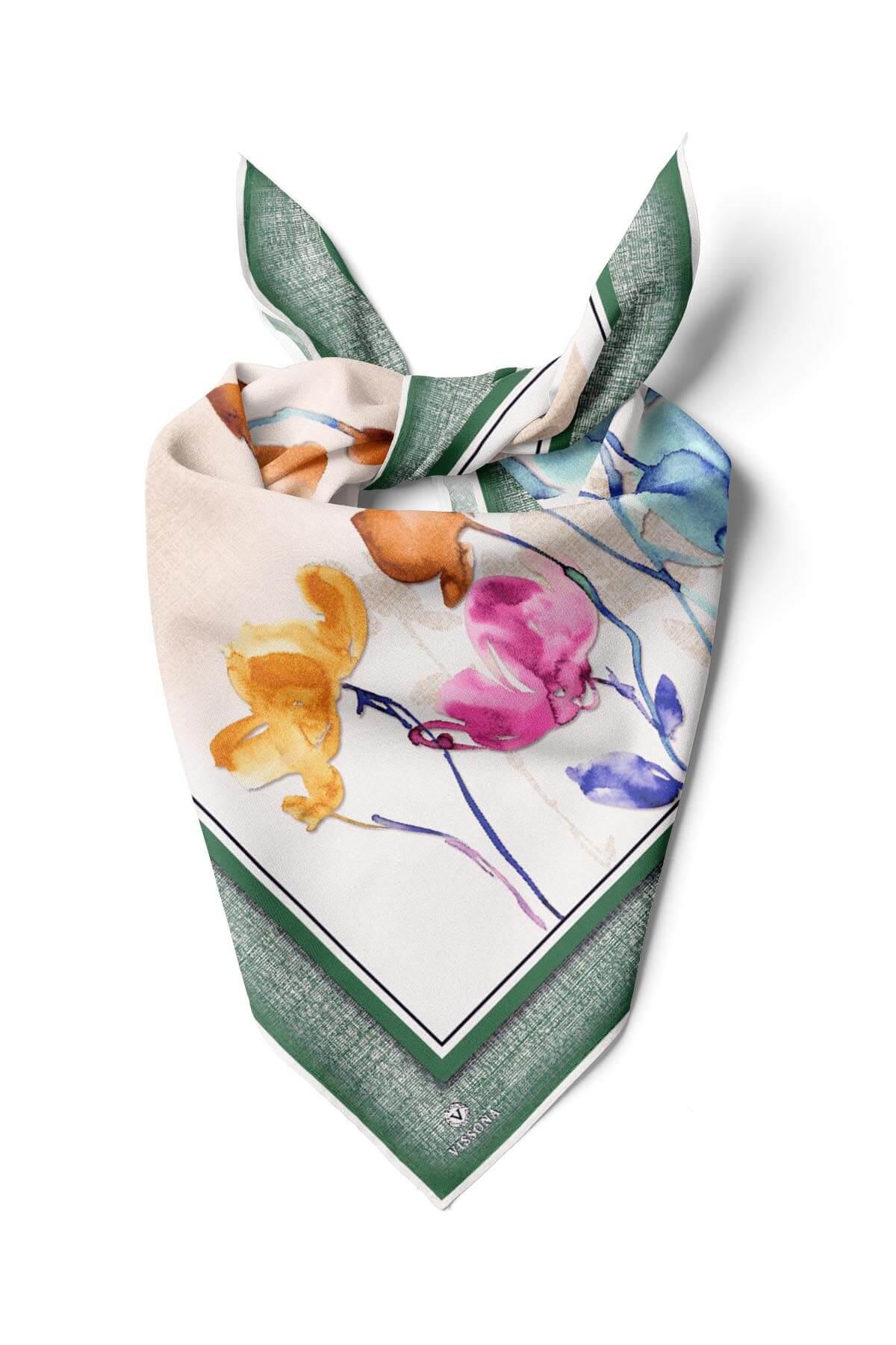 %100 İpek Kadın Desenli Bandana 80x80