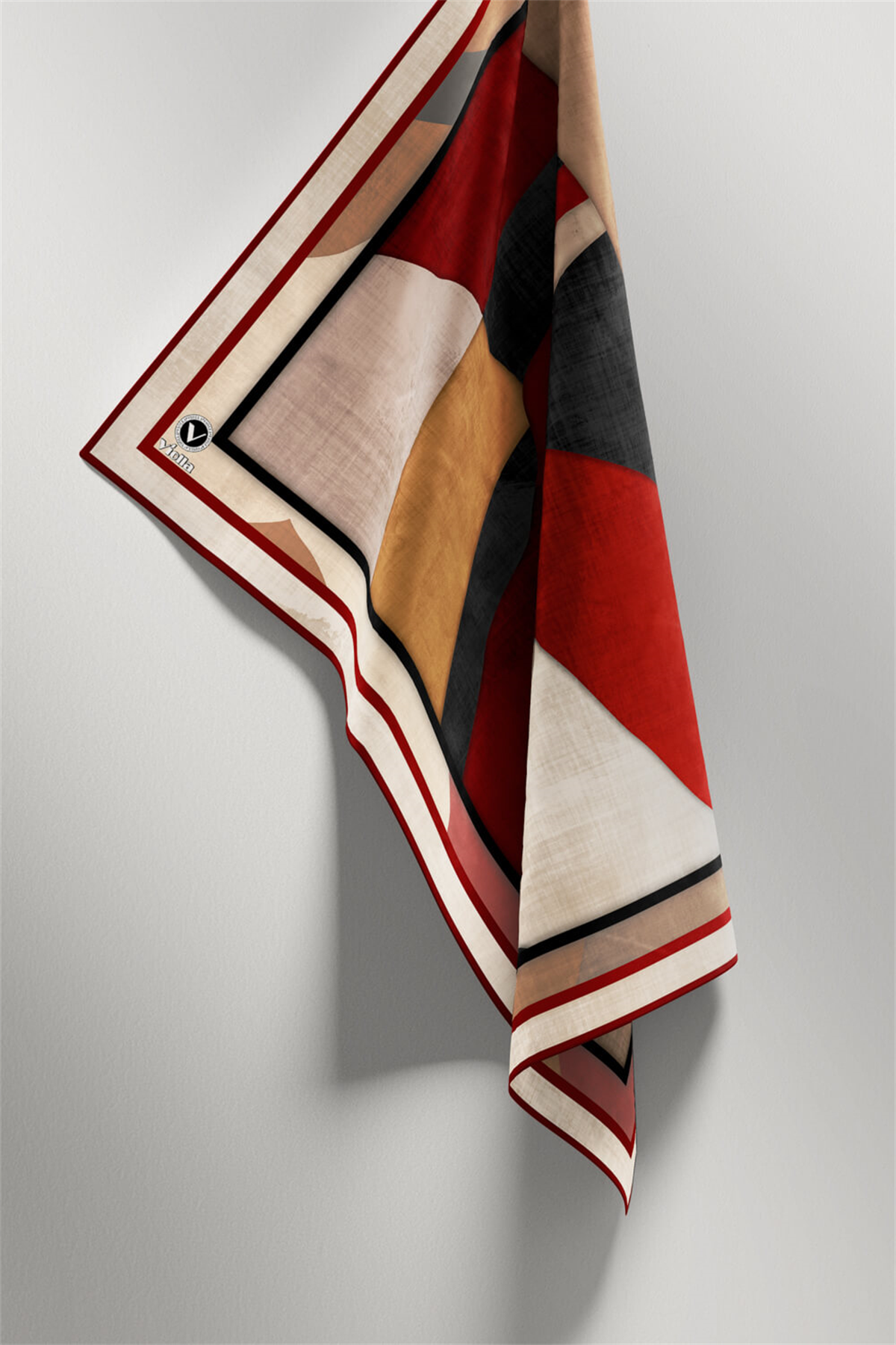 Twill Geometrik Desenli Bordo Renkli 90x90 Eşarp (İpek İçermez) Kenar Dikiş Şekli El Dikişli